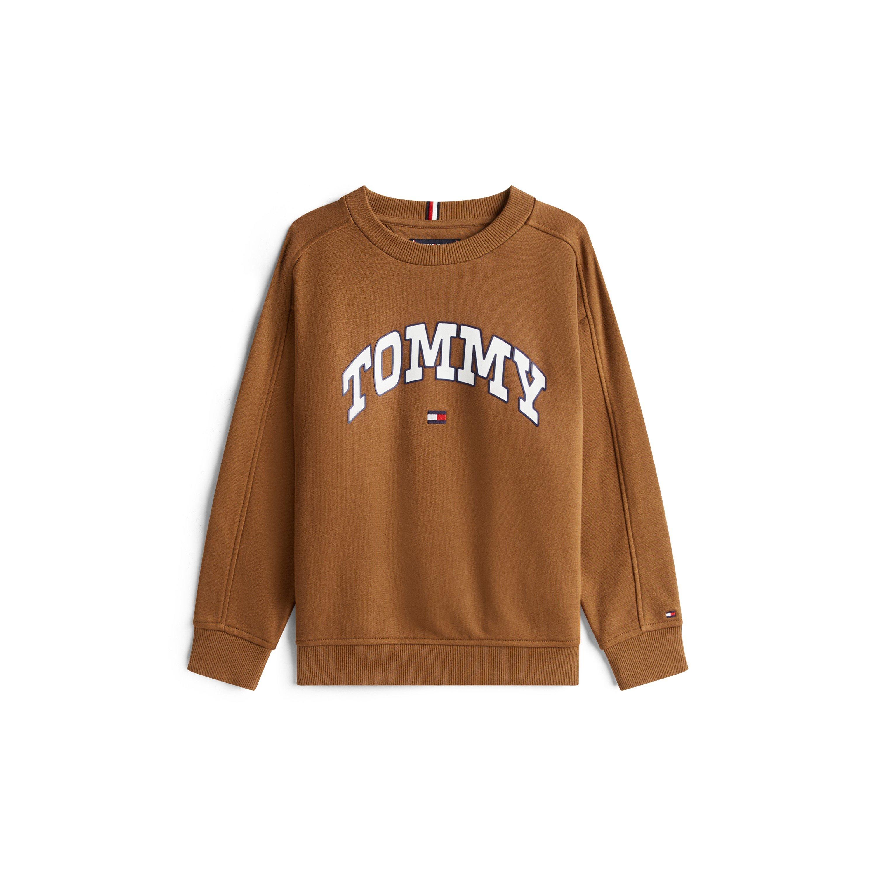 Tommy Hilfiger Boys Kids' Varsity Cotton-Mix Relaxed Fit Crew Sweatshirt - Pecan Nut - 8Y