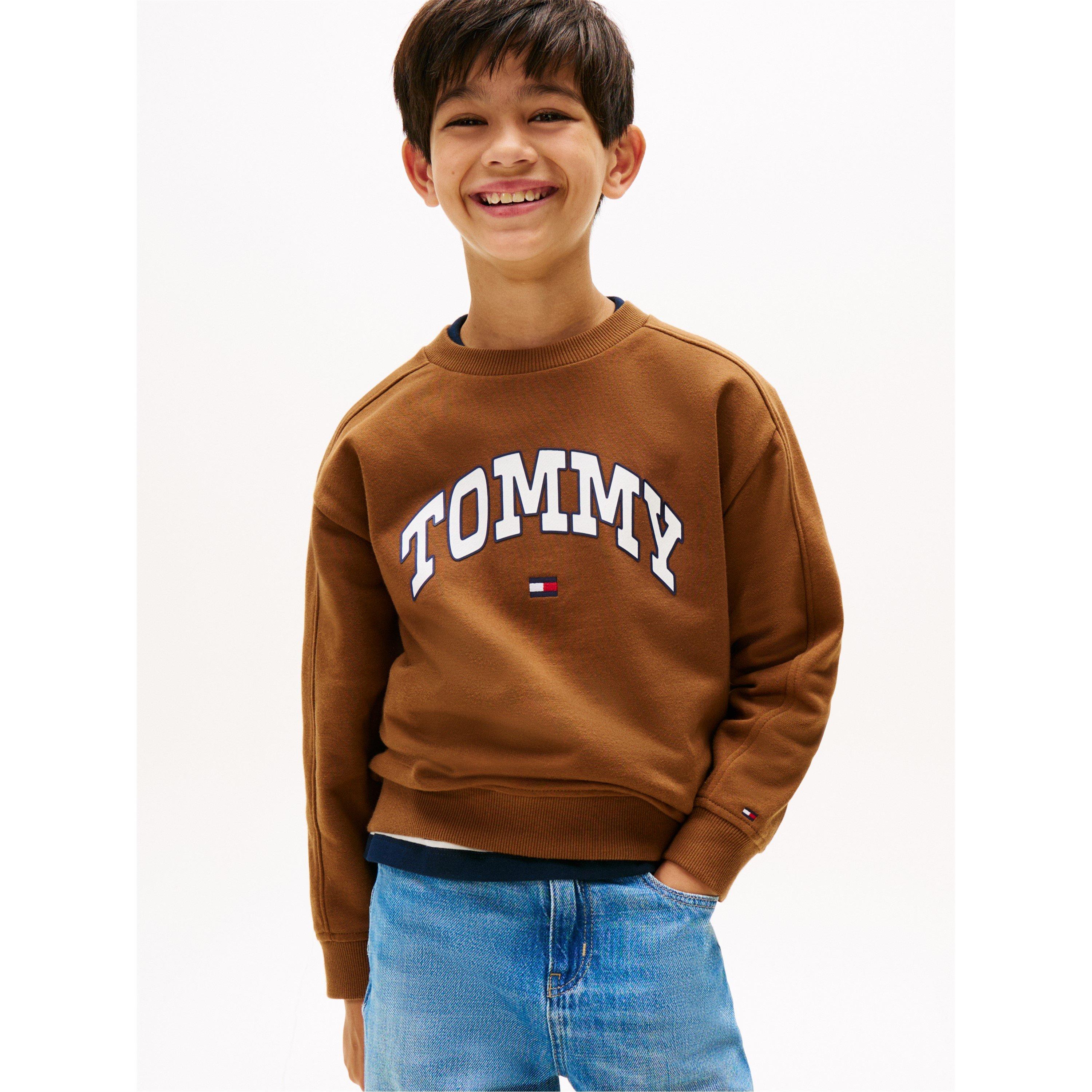 Pecan Nut - Tommy Hilfiger - Kids' Varsity Cotton-Mix Relaxed Fit Crew Sweatshirt - 2