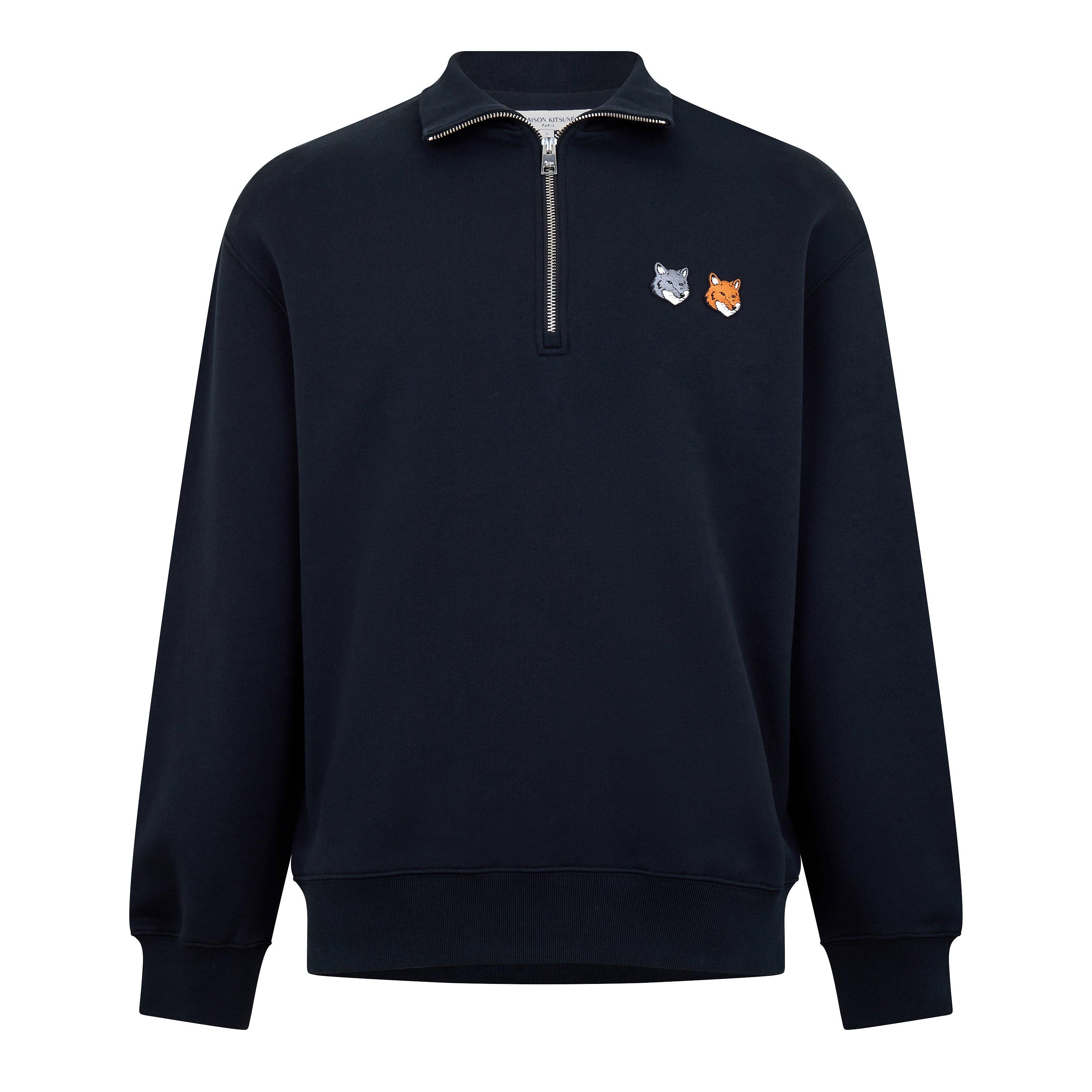 Anthracite - Maison Kitsune - Men's Double Fox Hooded Comfort Crew Sweatshirt - 1
