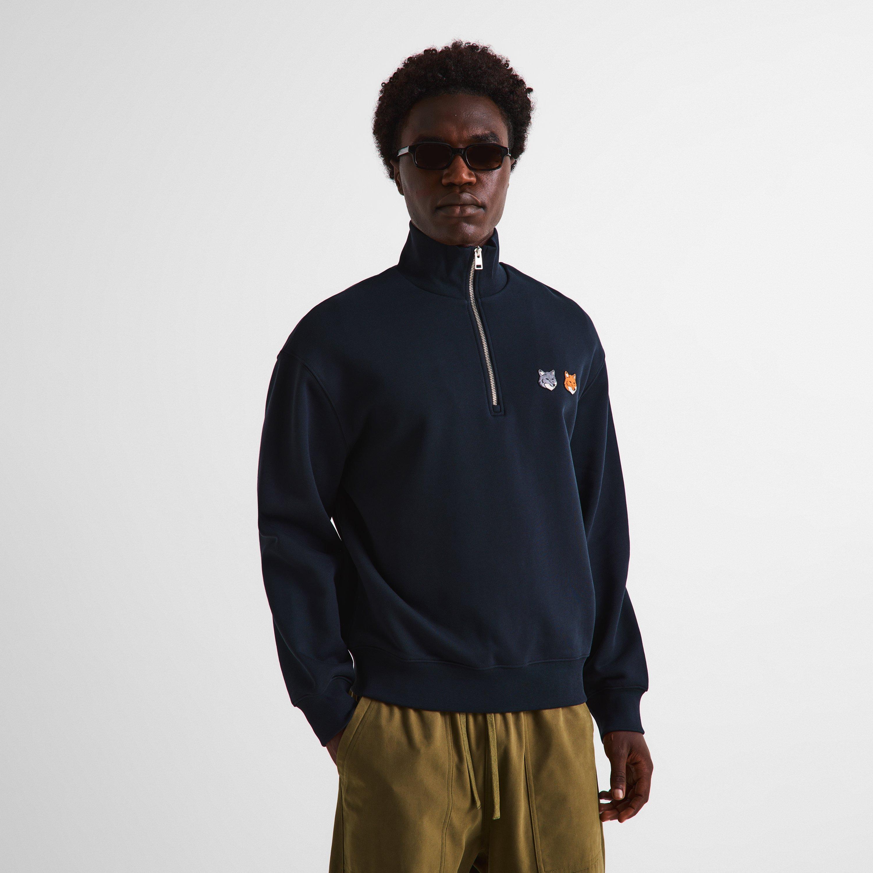 Anthracite - Maison Kitsune - Men's Double Fox Hooded Comfort Crew Sweatshirt - 3