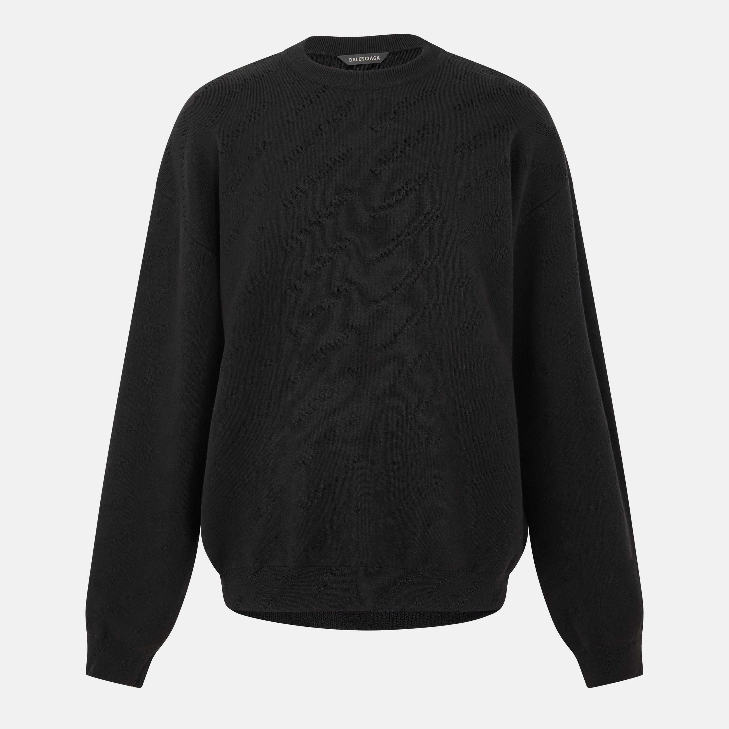 Black/Black - Balenciaga - All-Over Logo Crew Sweater - 1