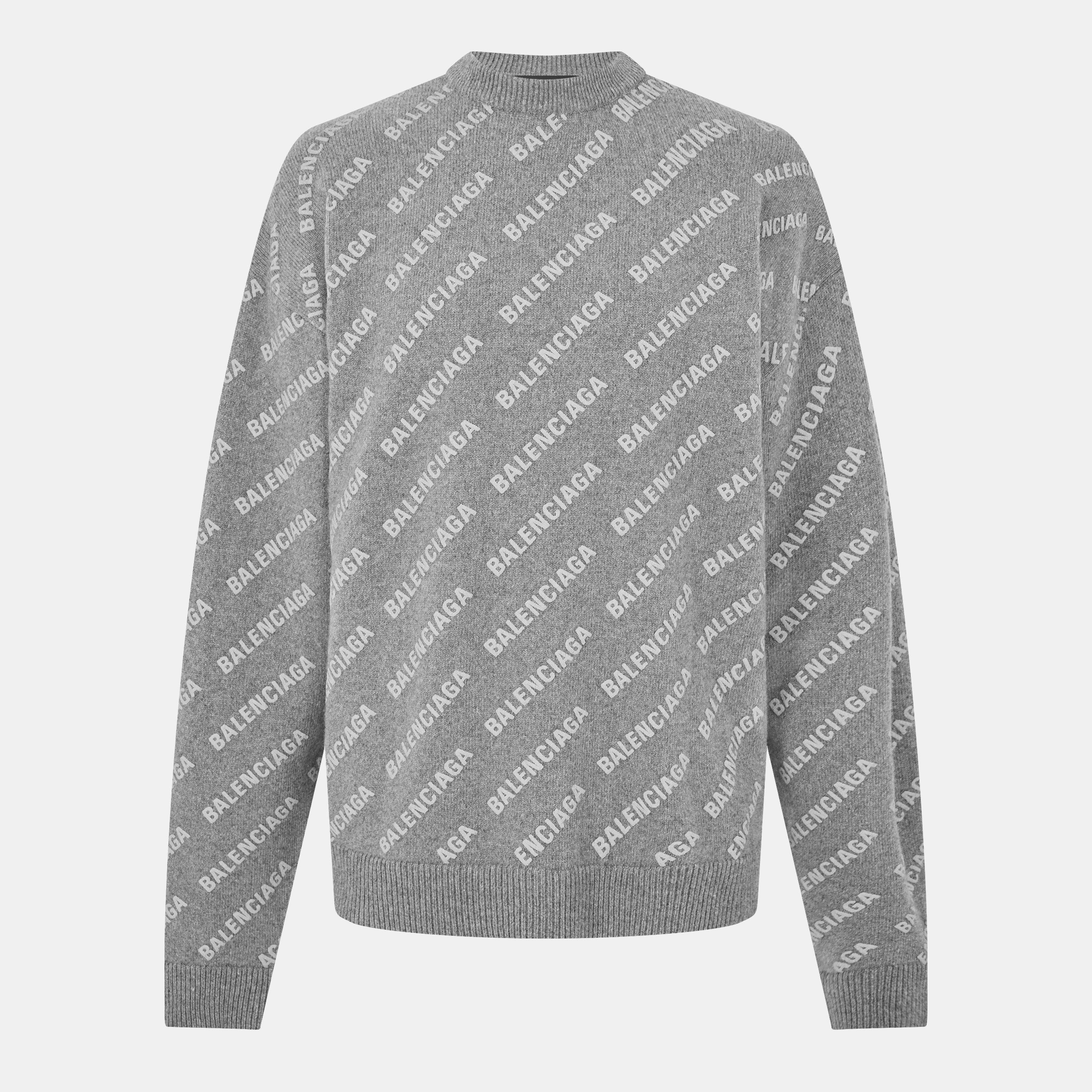 Heather Grey - Balenciaga - All Over Logo Sweater - 1