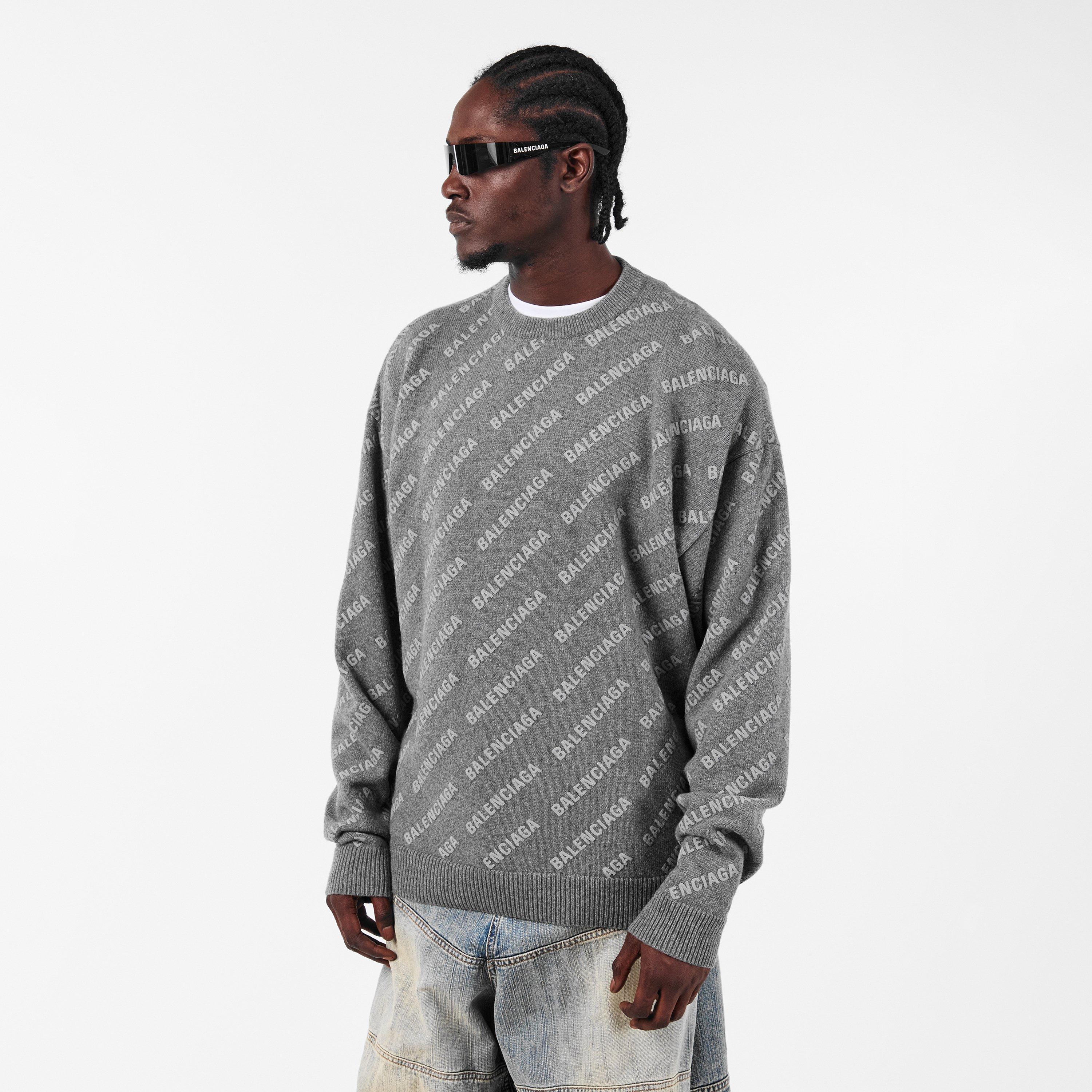 Heather Grey - Balenciaga - All Over Logo Sweater - 3