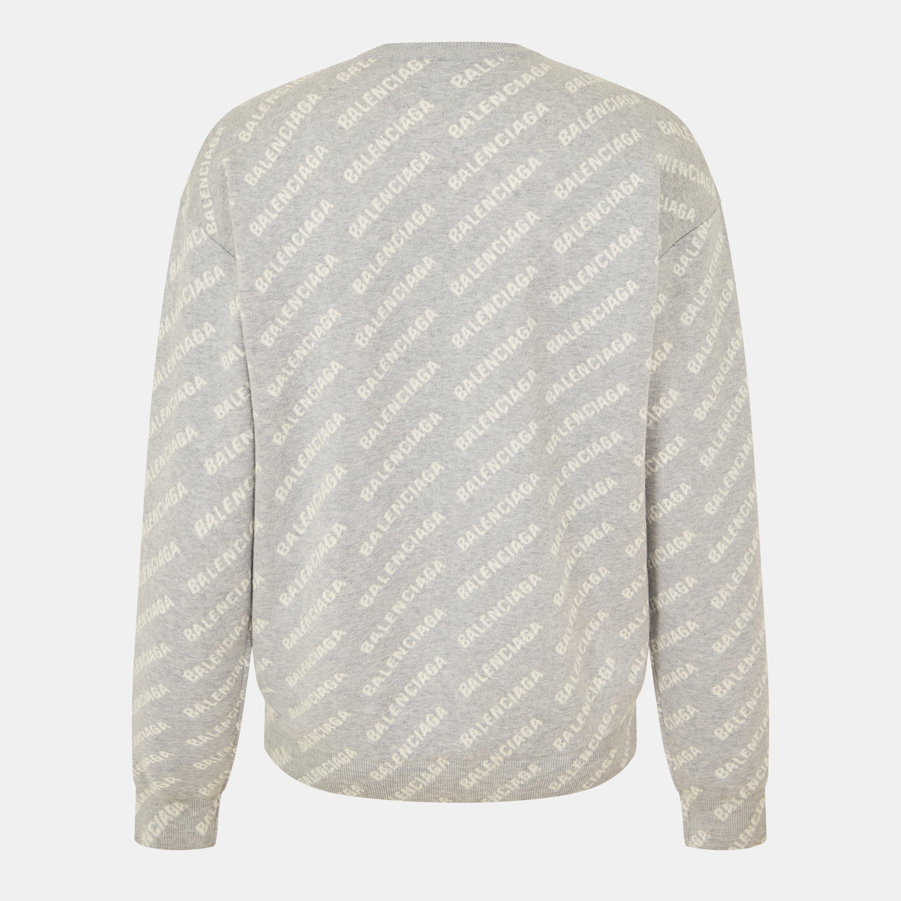 Grey/White - Balenciaga - Mini All-over Logo Sweater - 2