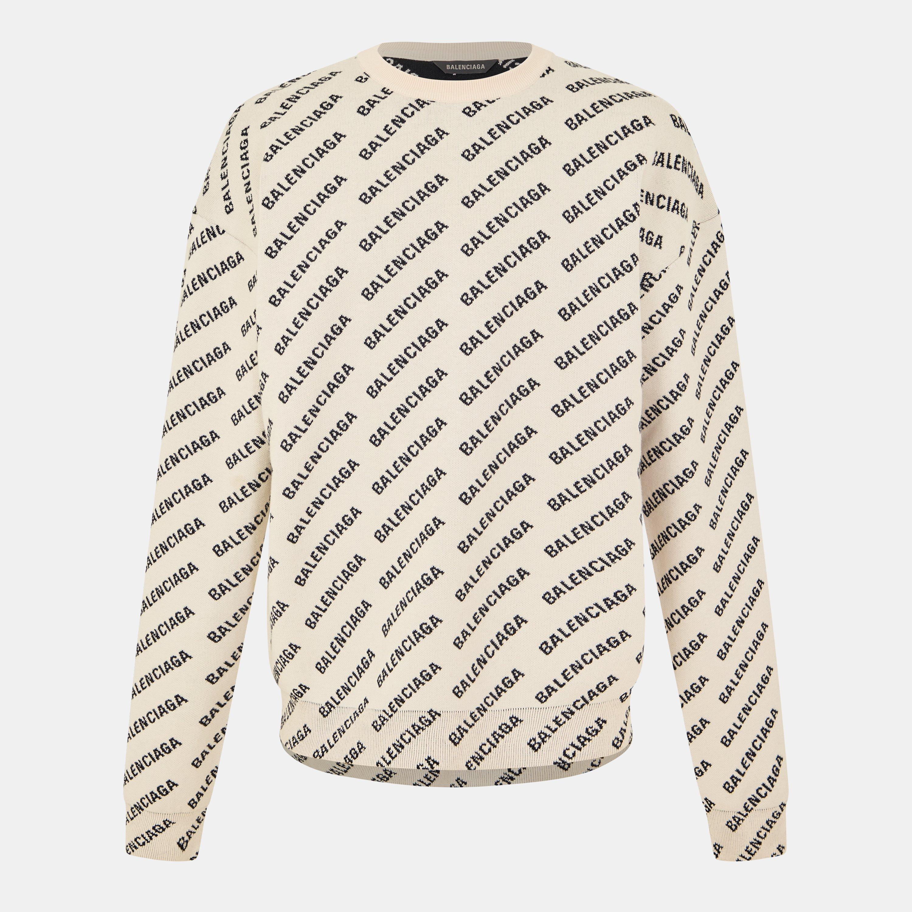 White/Black - Balenciaga - Mini All-over Logo Sweater - 1