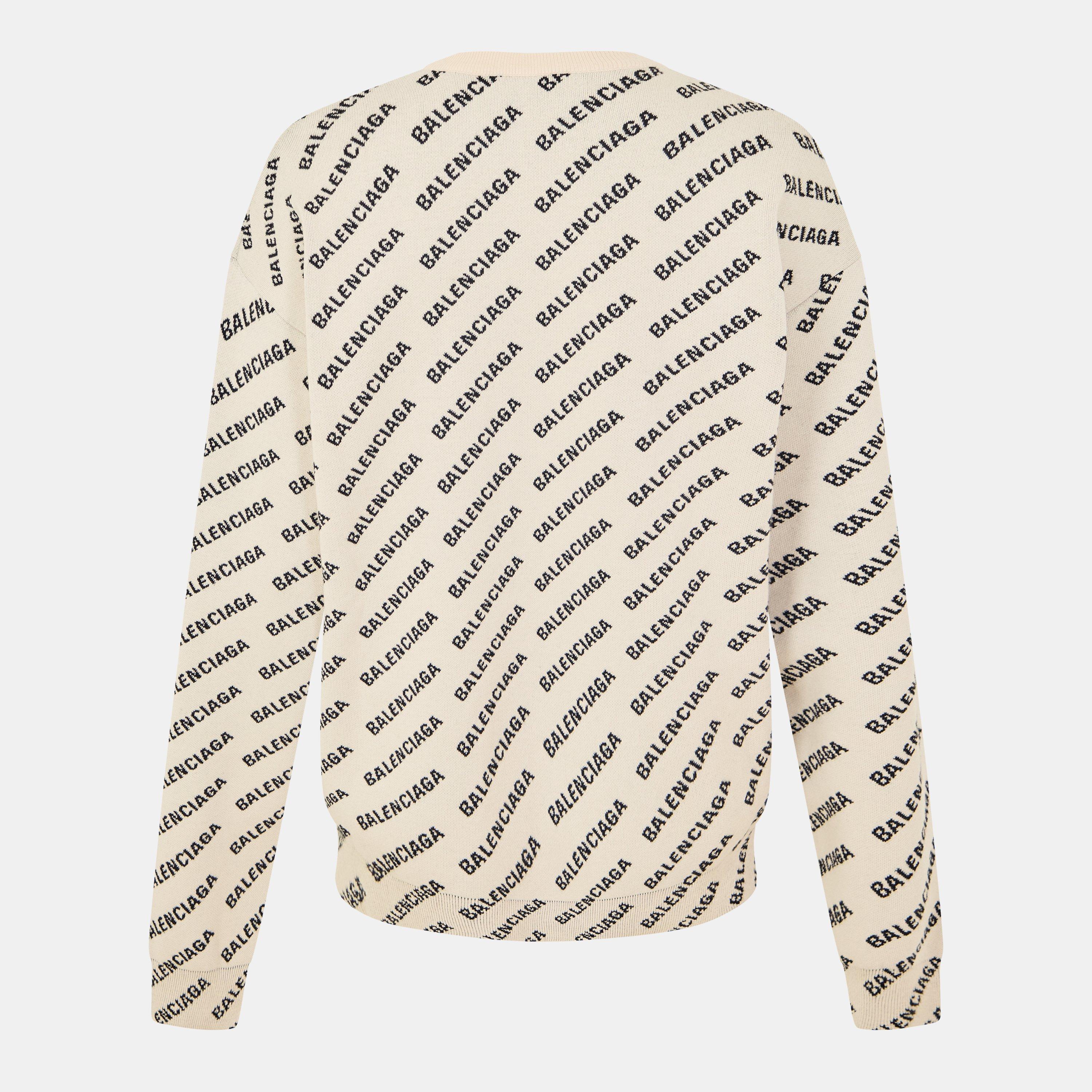 White/Black - Balenciaga - Mini All-over Logo Sweater - 2