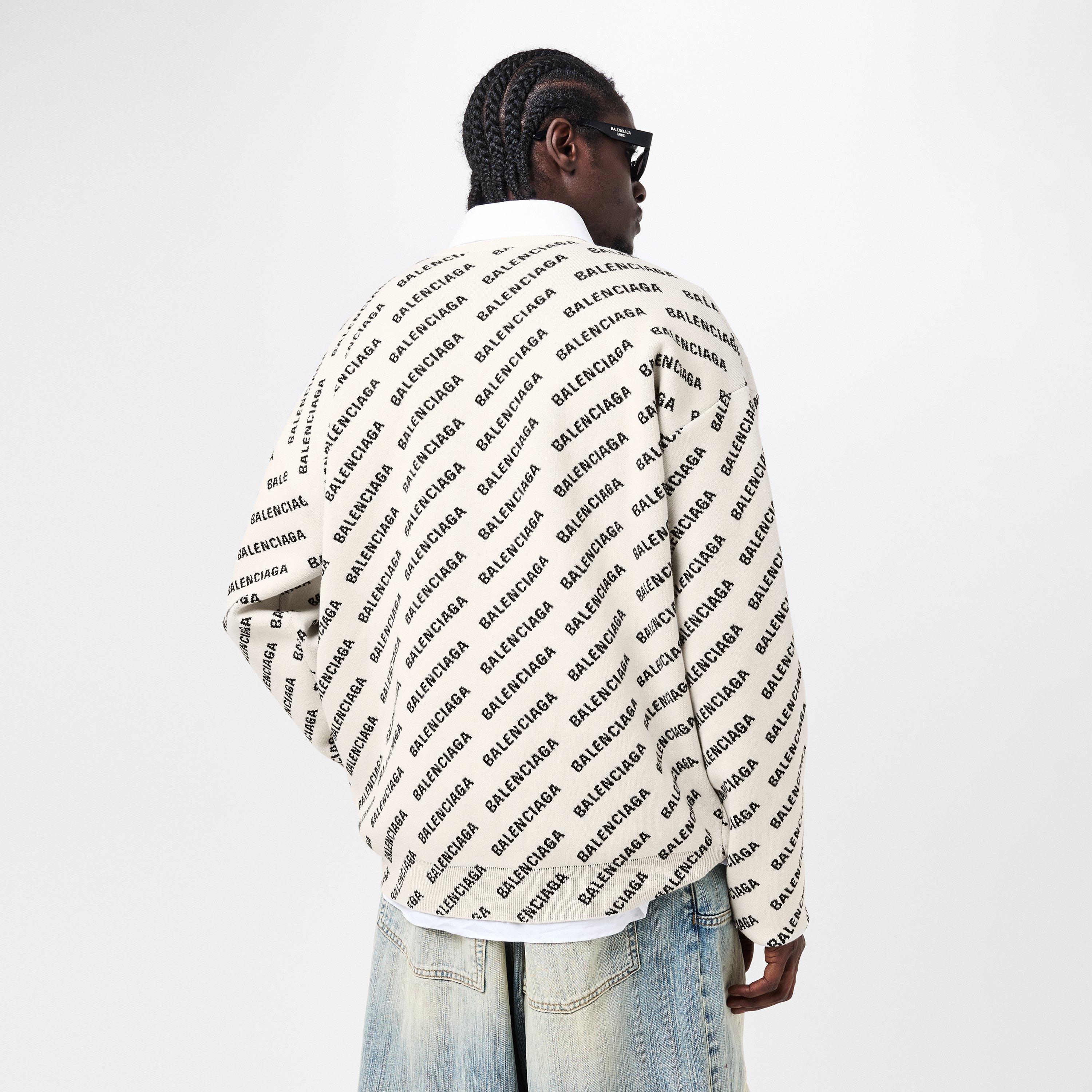 White/Black - Balenciaga - Mini All-over Logo Sweater - 4