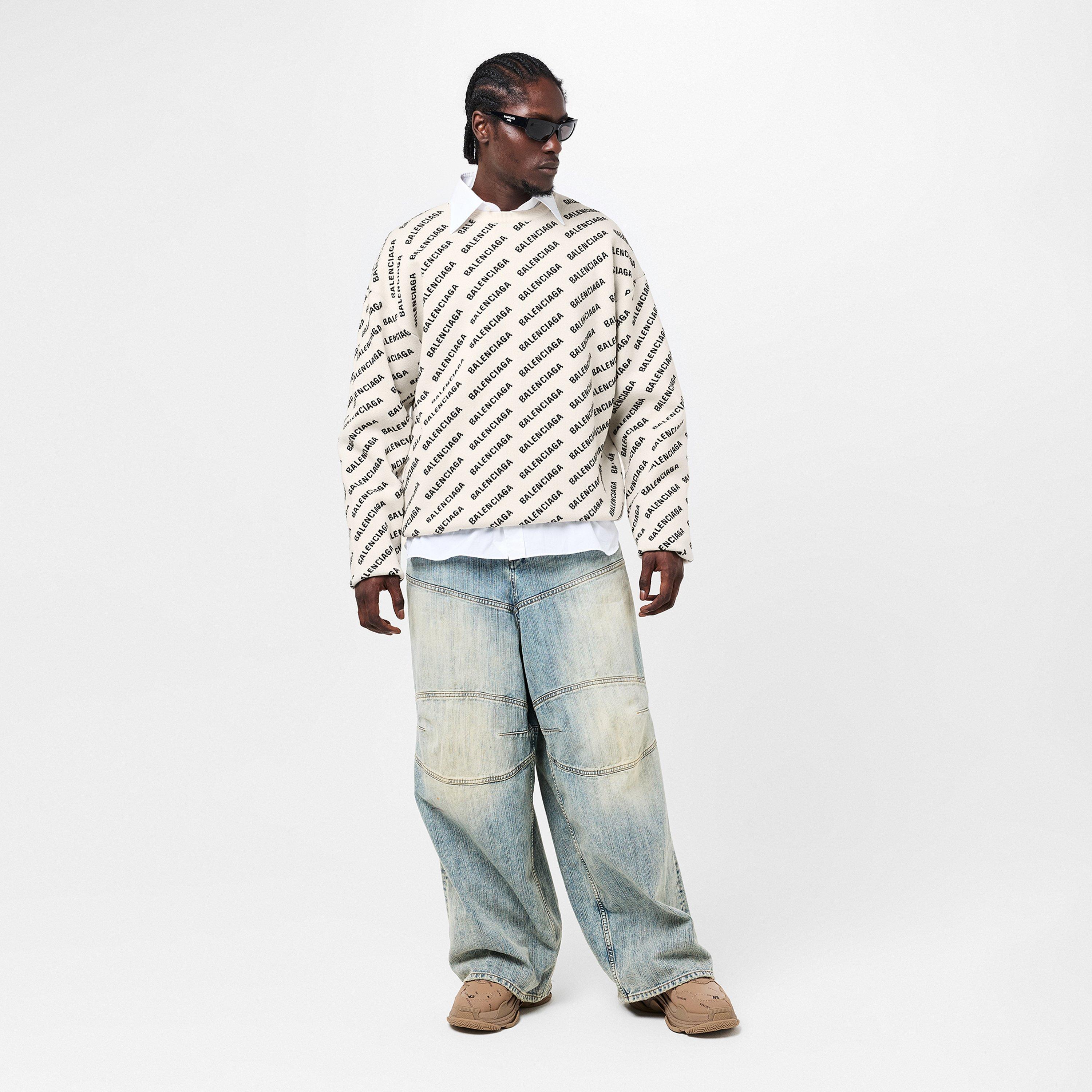 White/Black - Balenciaga - Mini All-over Logo Sweater - 6