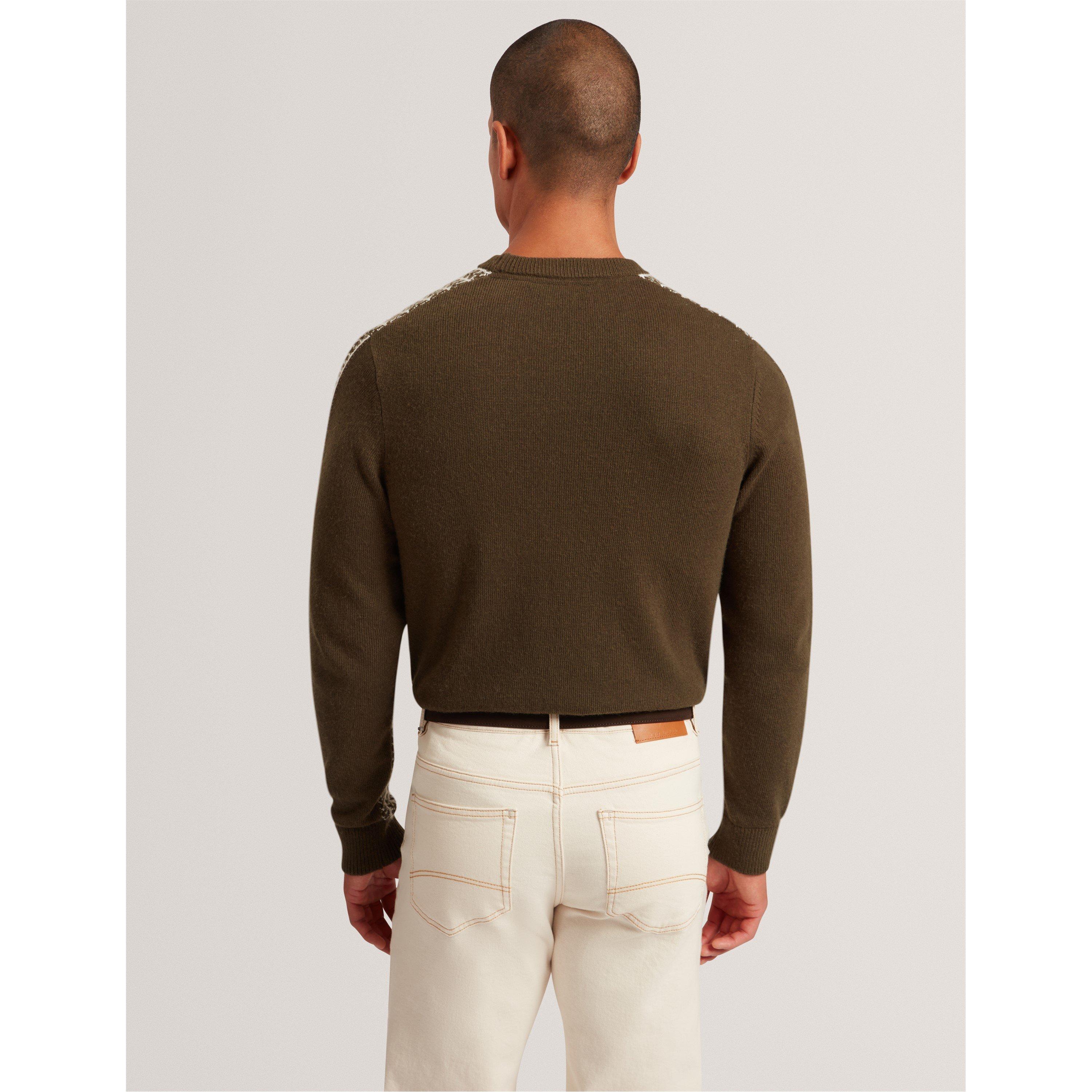 Olive - Ted Baker - Men's Textured Crew Sweatshirt - 3
