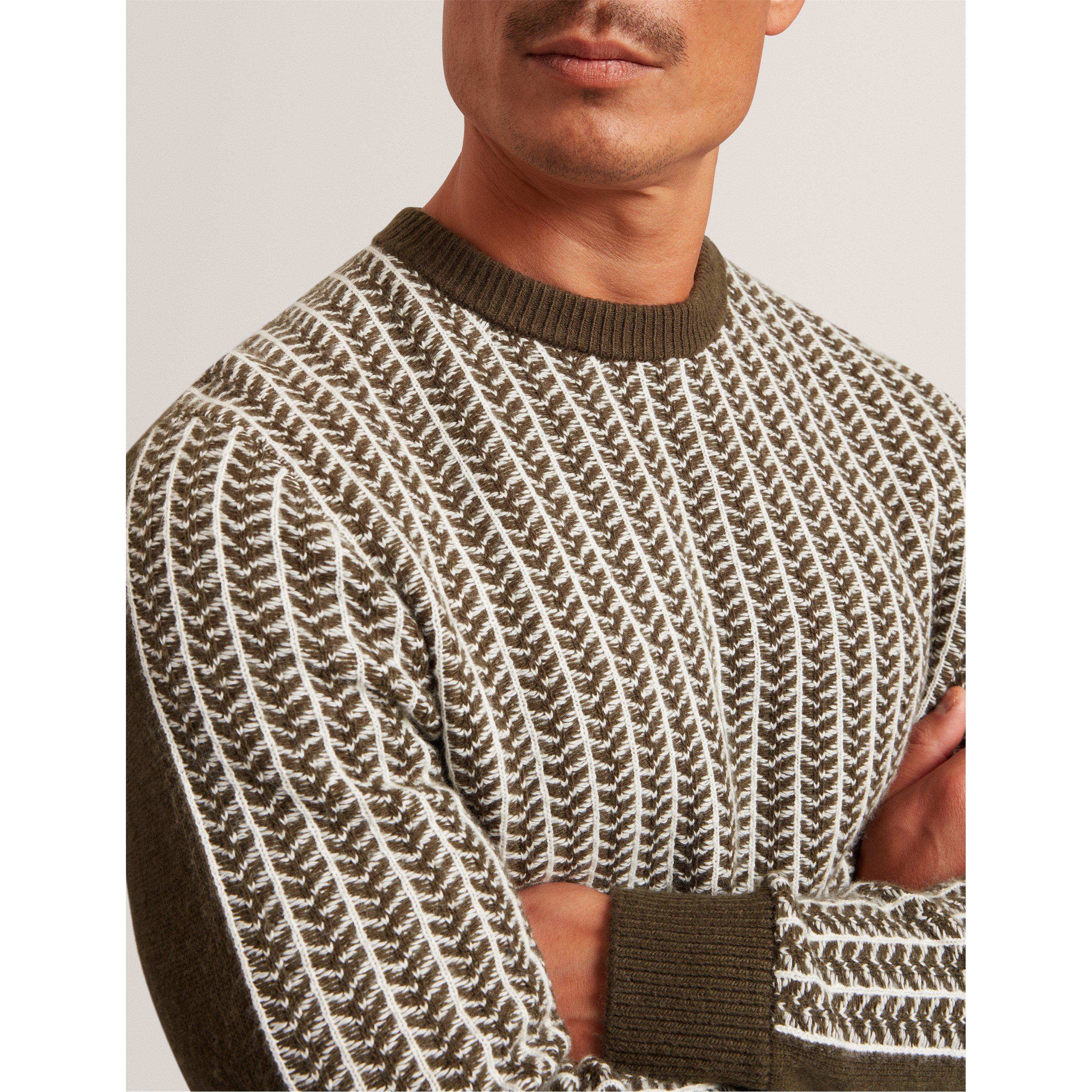 Olive - Ted Baker - Men's Textured Crew Sweatshirt - 4