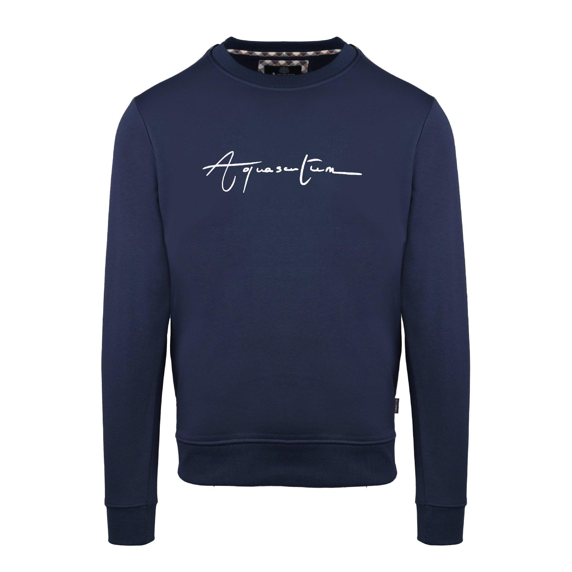 Aquascutum Men's Round Neck Crew Sweatshirt - Navy - Small