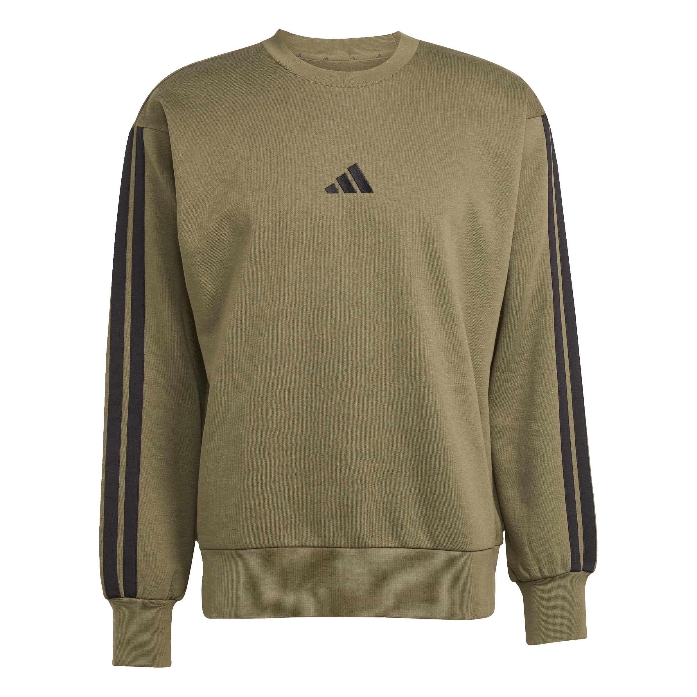 Adidas Men's Essentials 3-Stripes Fleece Sweatshirt - Olive Strata - 2XL