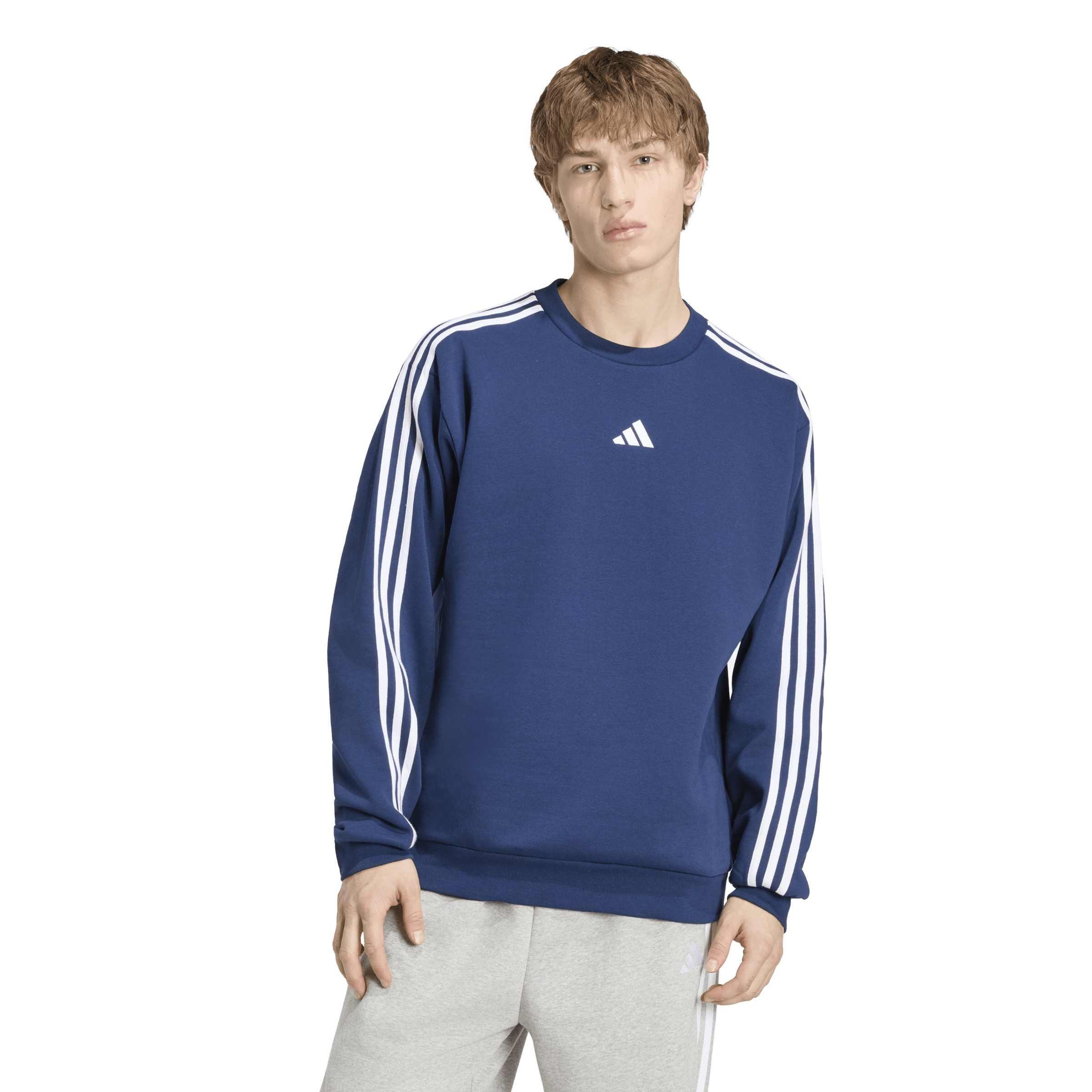 Azul marino/blanco - adidas - Essentials 3-Stripes Fleece Sweatshirt Mens - 2
