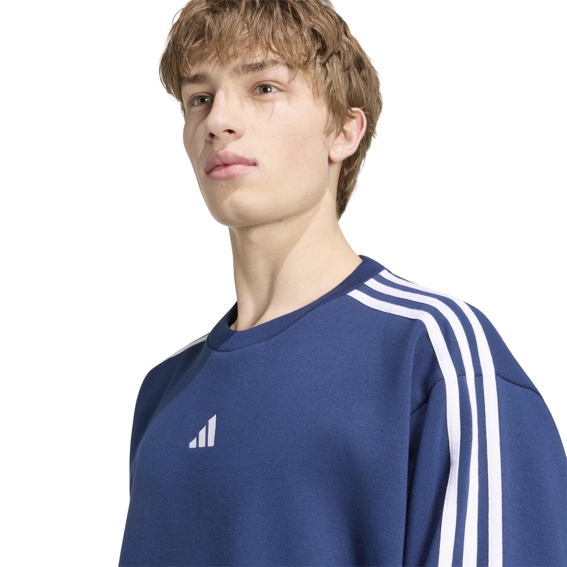 Azul marino/blanco - adidas - Essentials 3-Stripes Fleece Sweatshirt Mens - 4