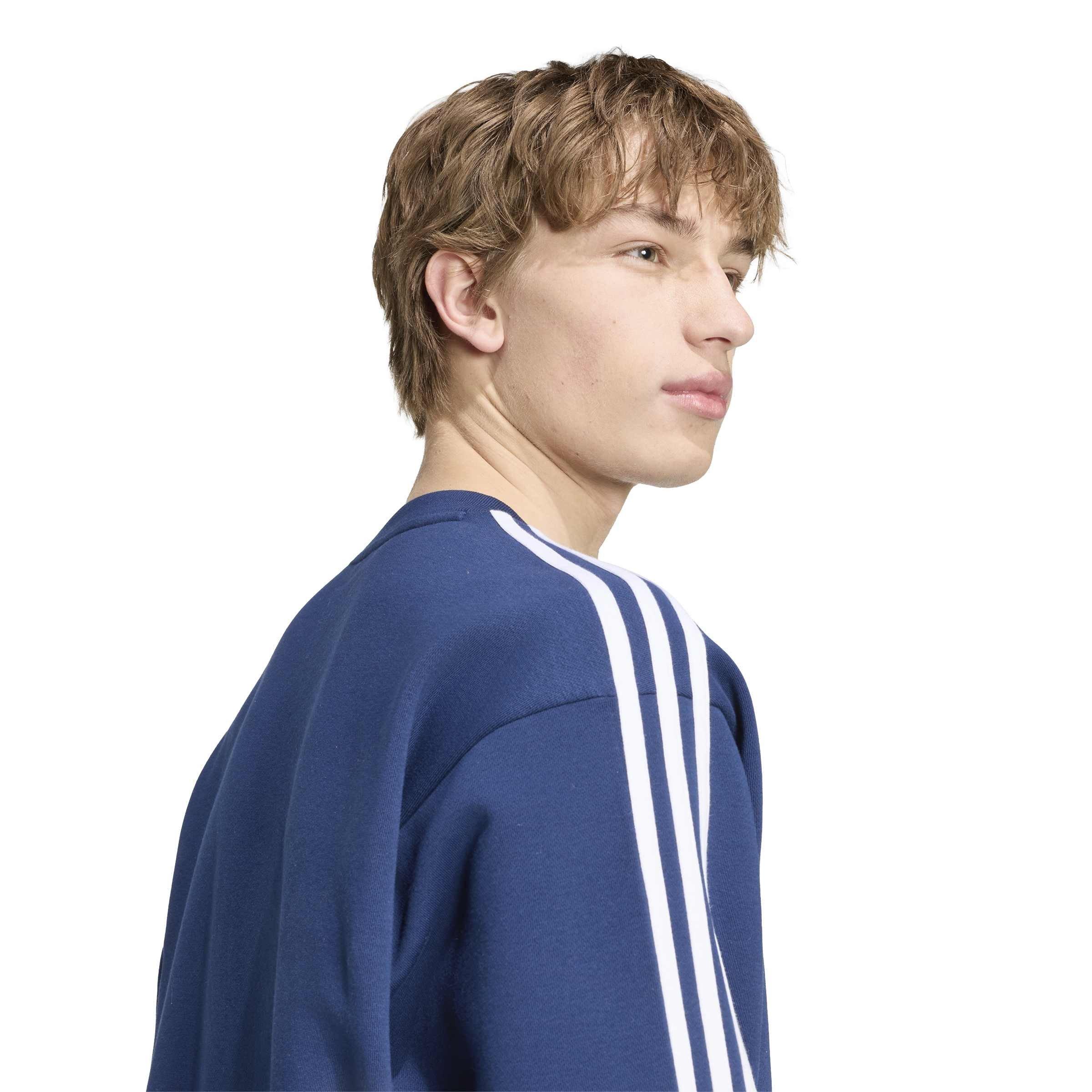 Azul marino/blanco - adidas - Essentials 3-Stripes Fleece Sweatshirt Mens - 5