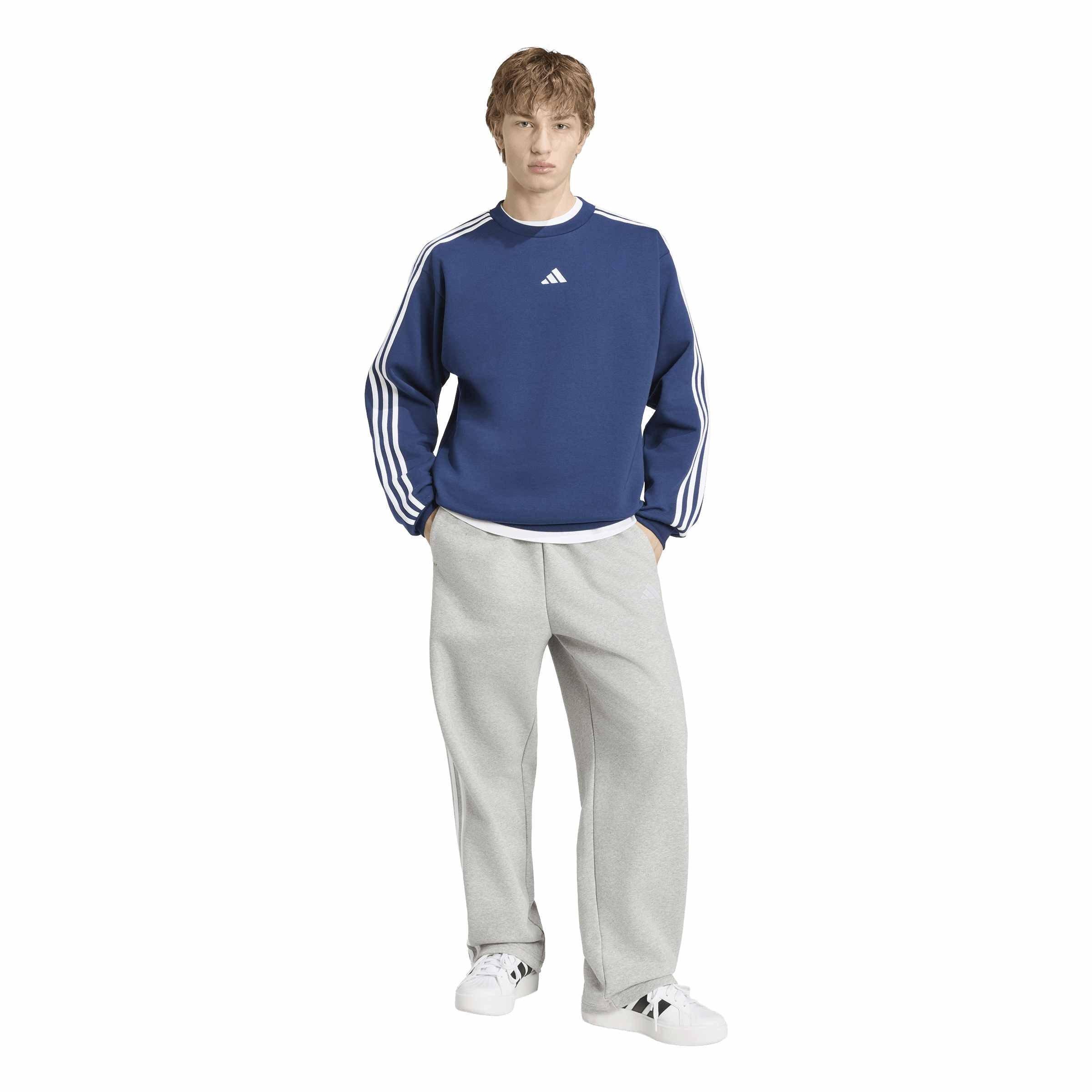 Azul marino/blanco - adidas - Essentials 3-Stripes Fleece Sweatshirt Mens - 6