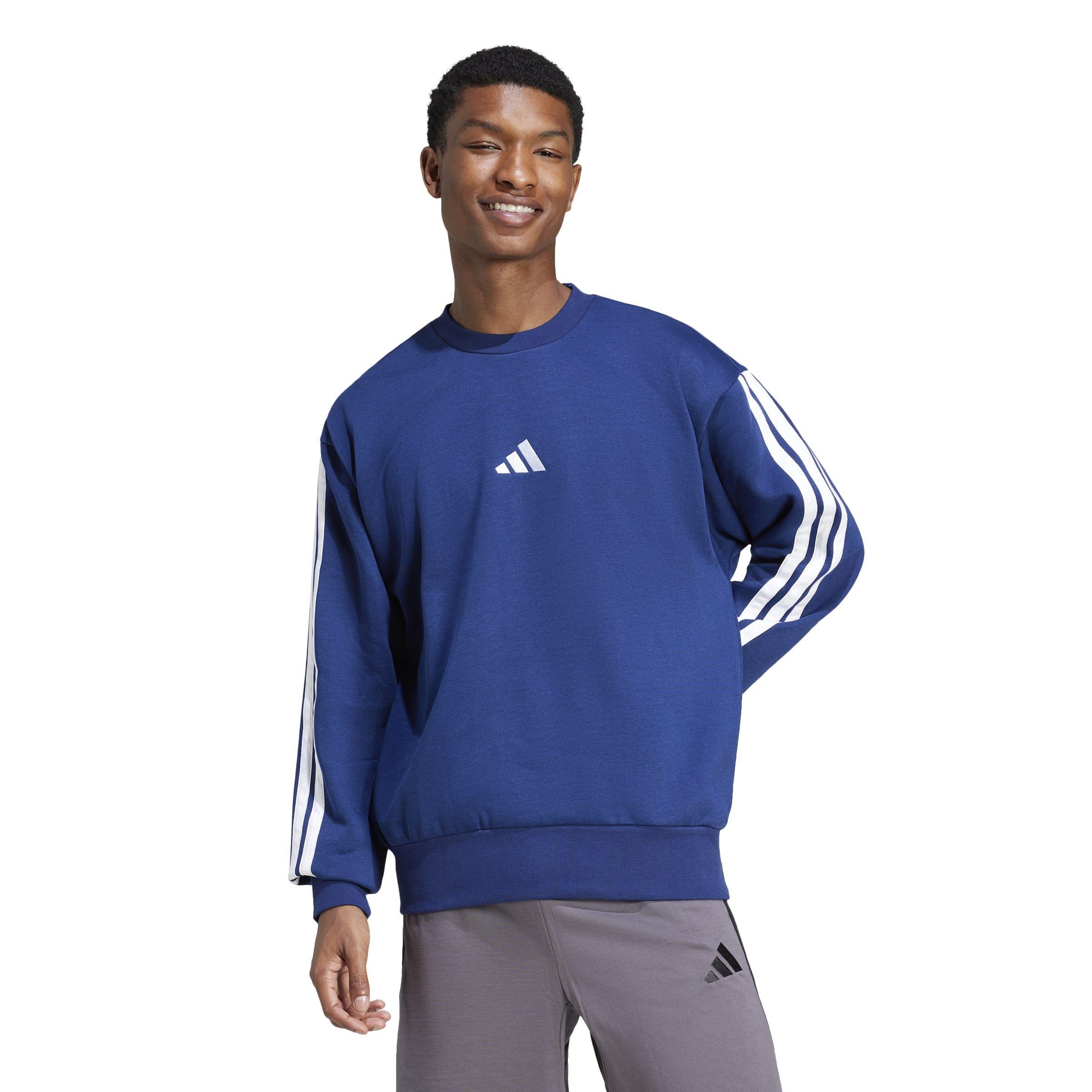 Blu Marino/Bianco - adidas - Essentials 3-Stripes Fleece Sweatshirt Mens - 2