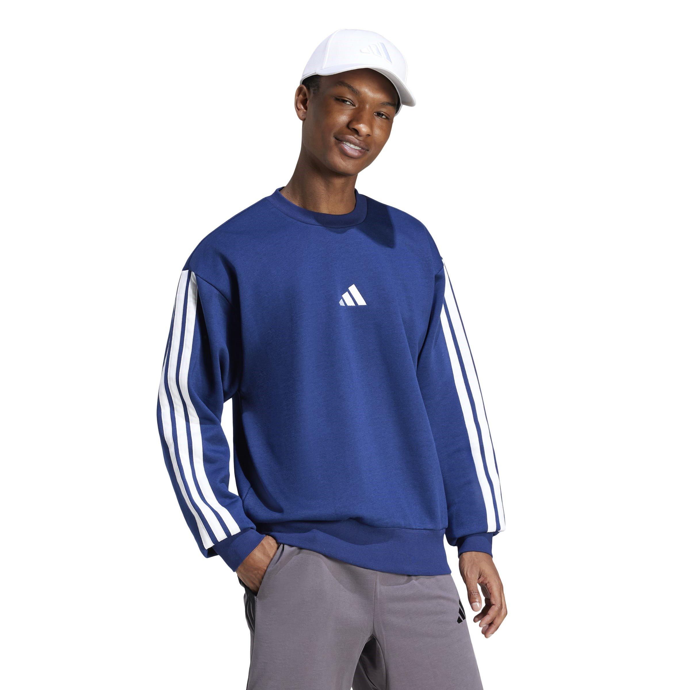 Blu Marino/Bianco - adidas - Essentials 3-Stripes Fleece Sweatshirt Mens - 4