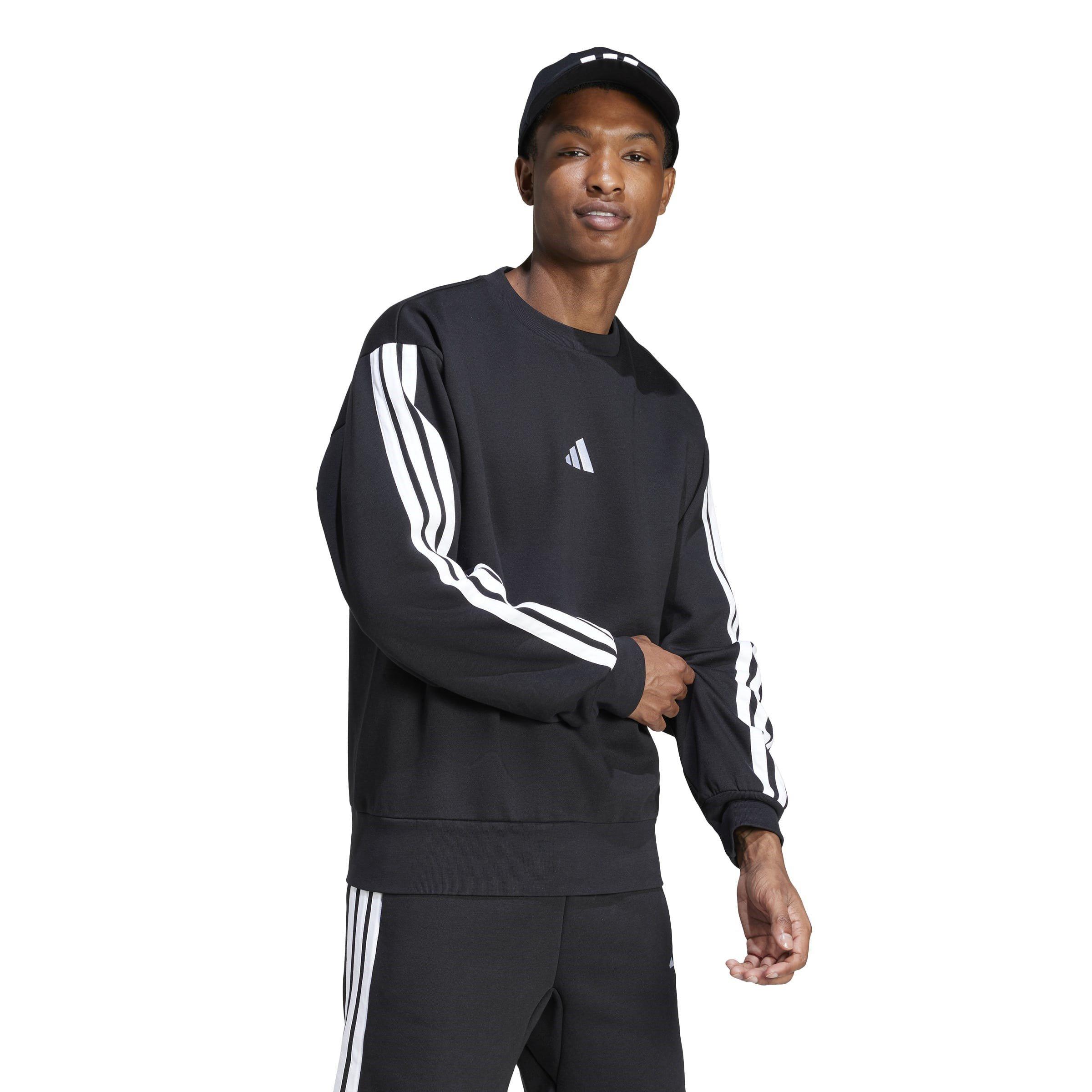 Black/White - adidas - Essentials 3-Stripes Fleece Sweatshirt Mens - 4