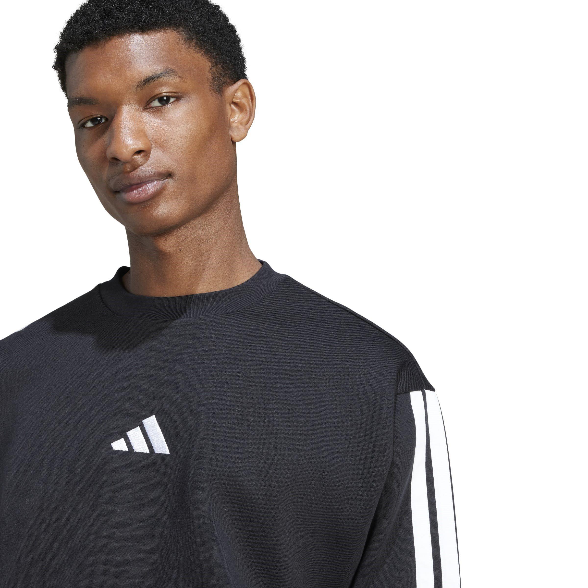 Black/White - adidas - Essentials 3-Stripes Fleece Sweatshirt Mens - 5