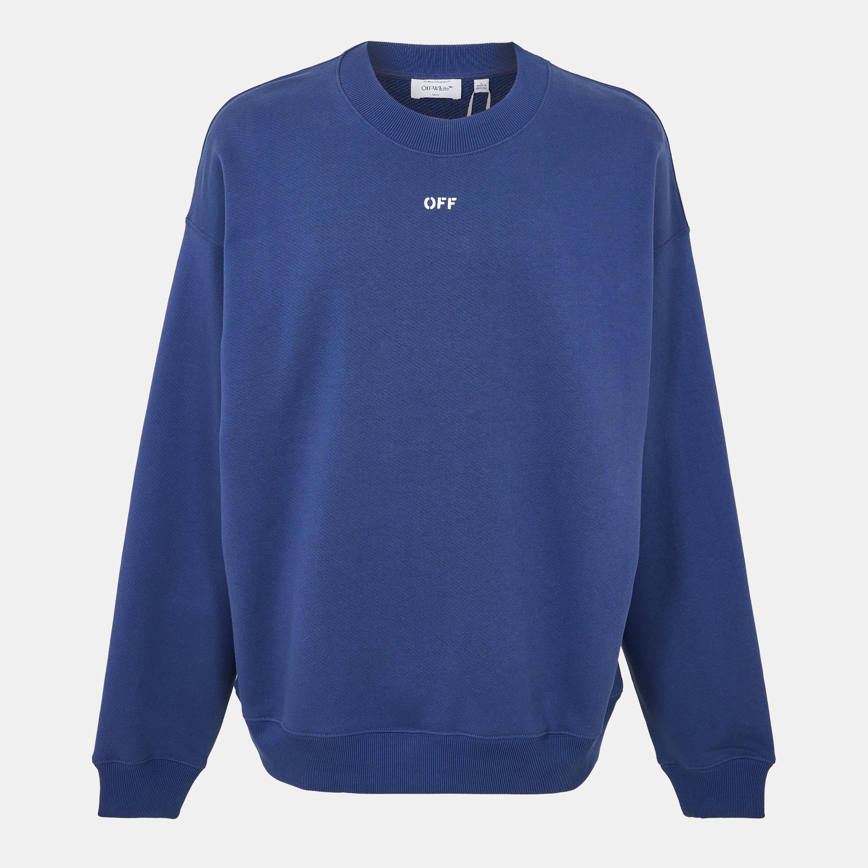 Off White Men's Skate Contemporary Fit Crew Sweatshirt - Dark Blue-White - M