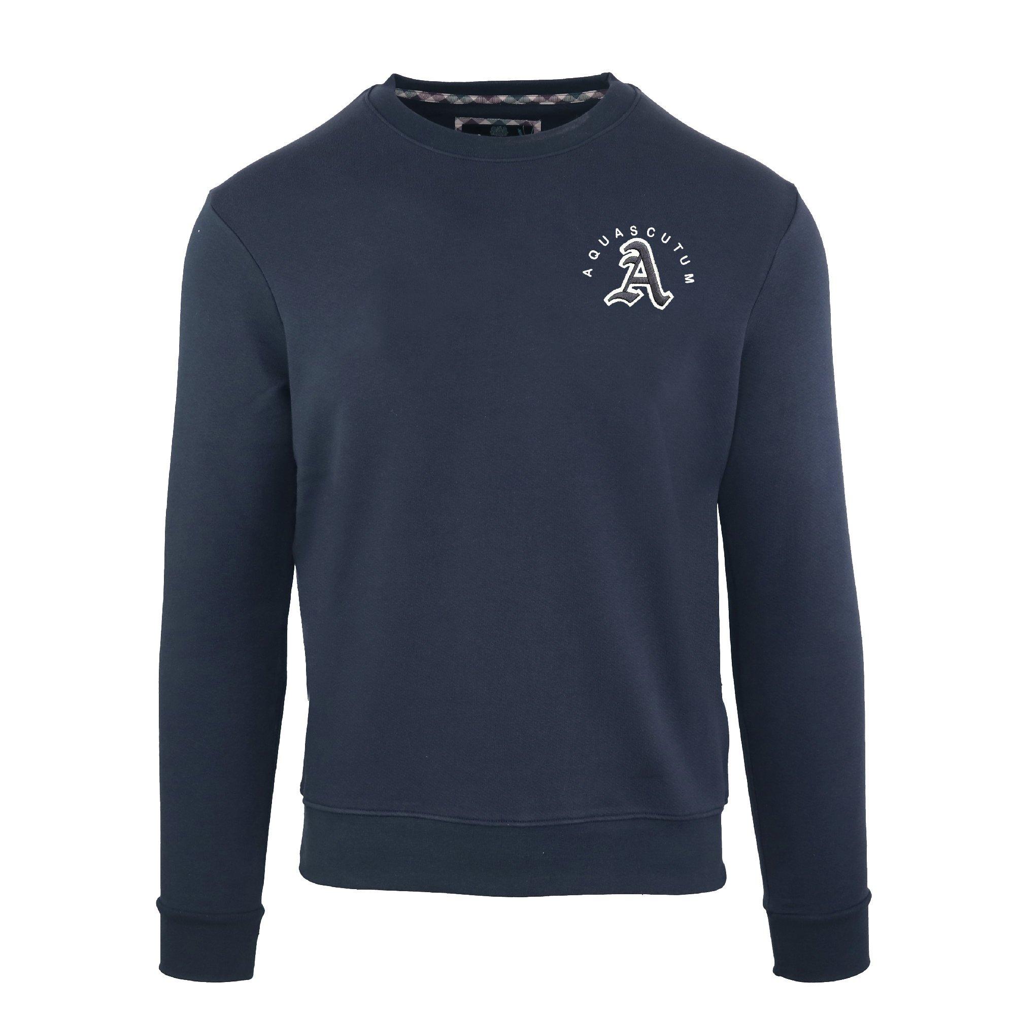 Navy - Aquascutum - Men's Roundnk Sweat Crew Sweatshirt - 1