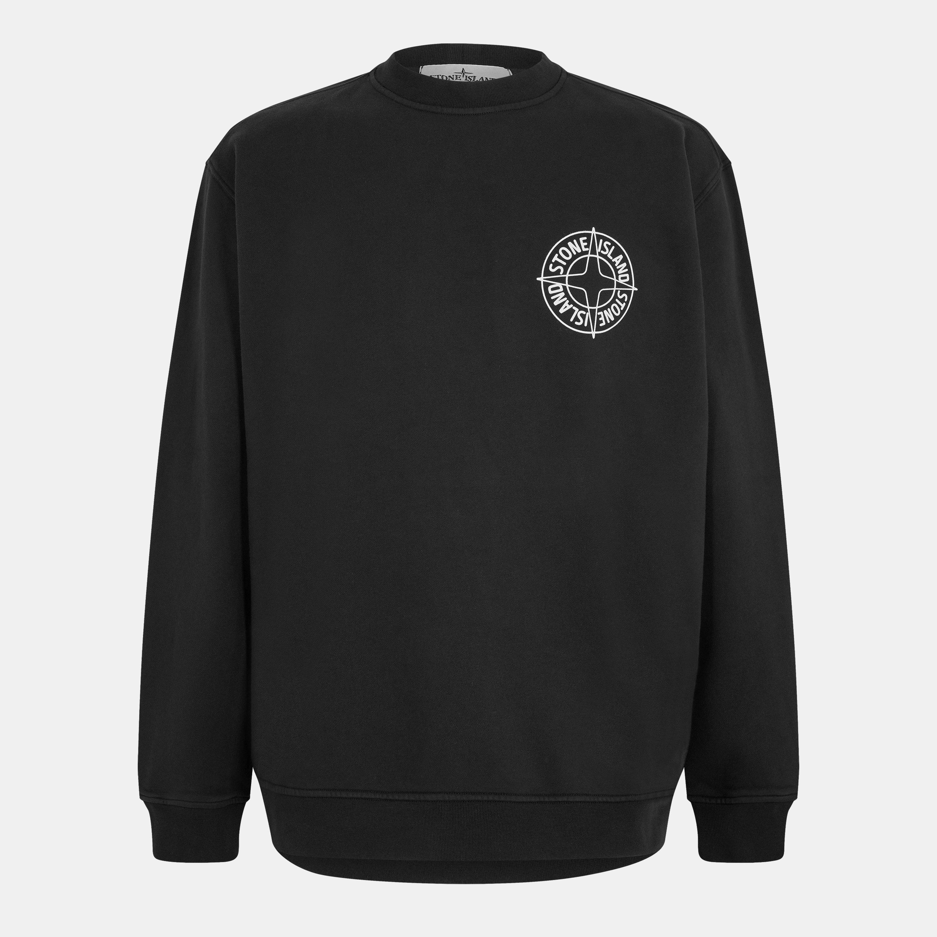 Stone Island Men's Black Compass Print Cotton Fleece Crewneck Sweatshirt - Size 36 - Image 2