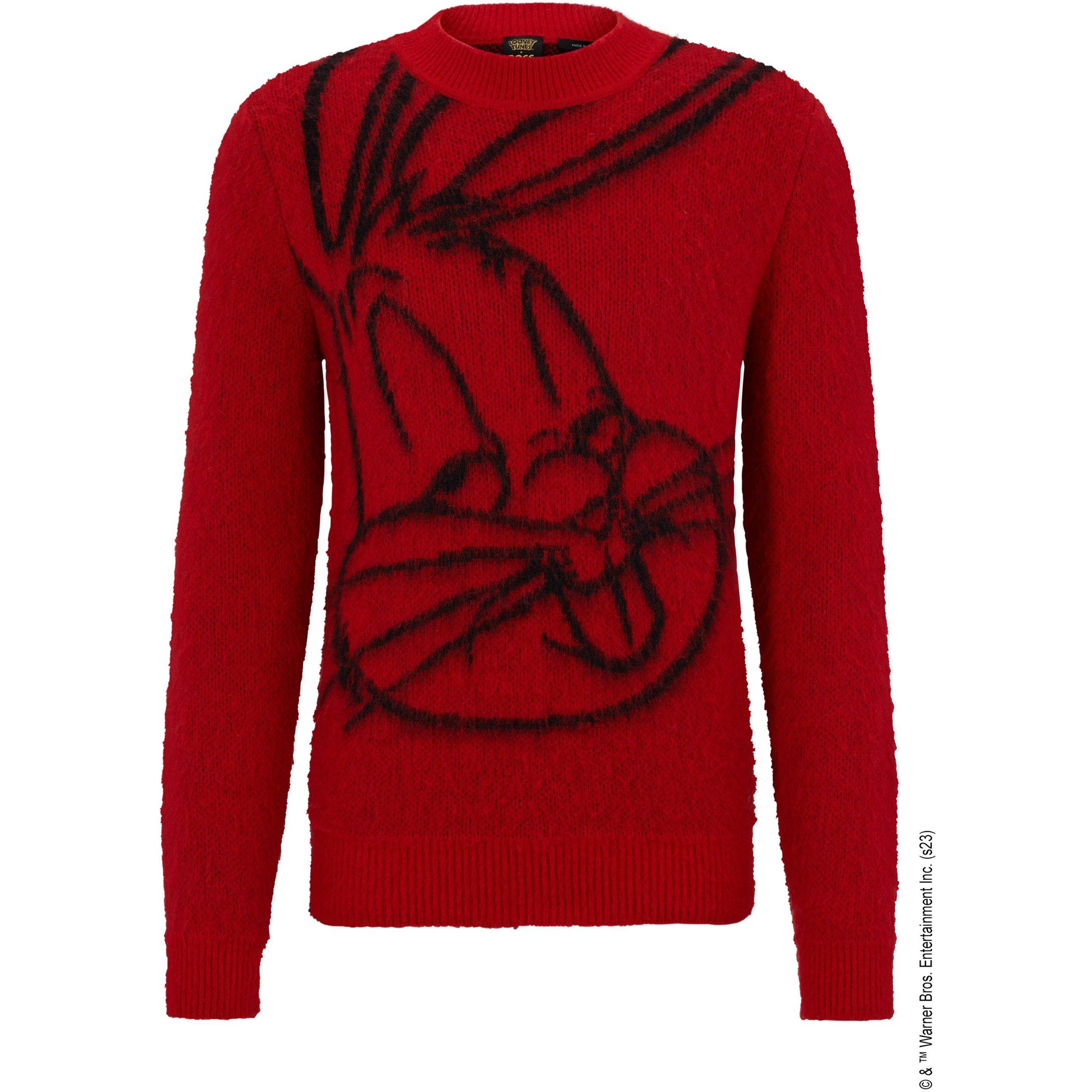 Bright Red - Boss - Men's Alunar Lny Crew Sweater