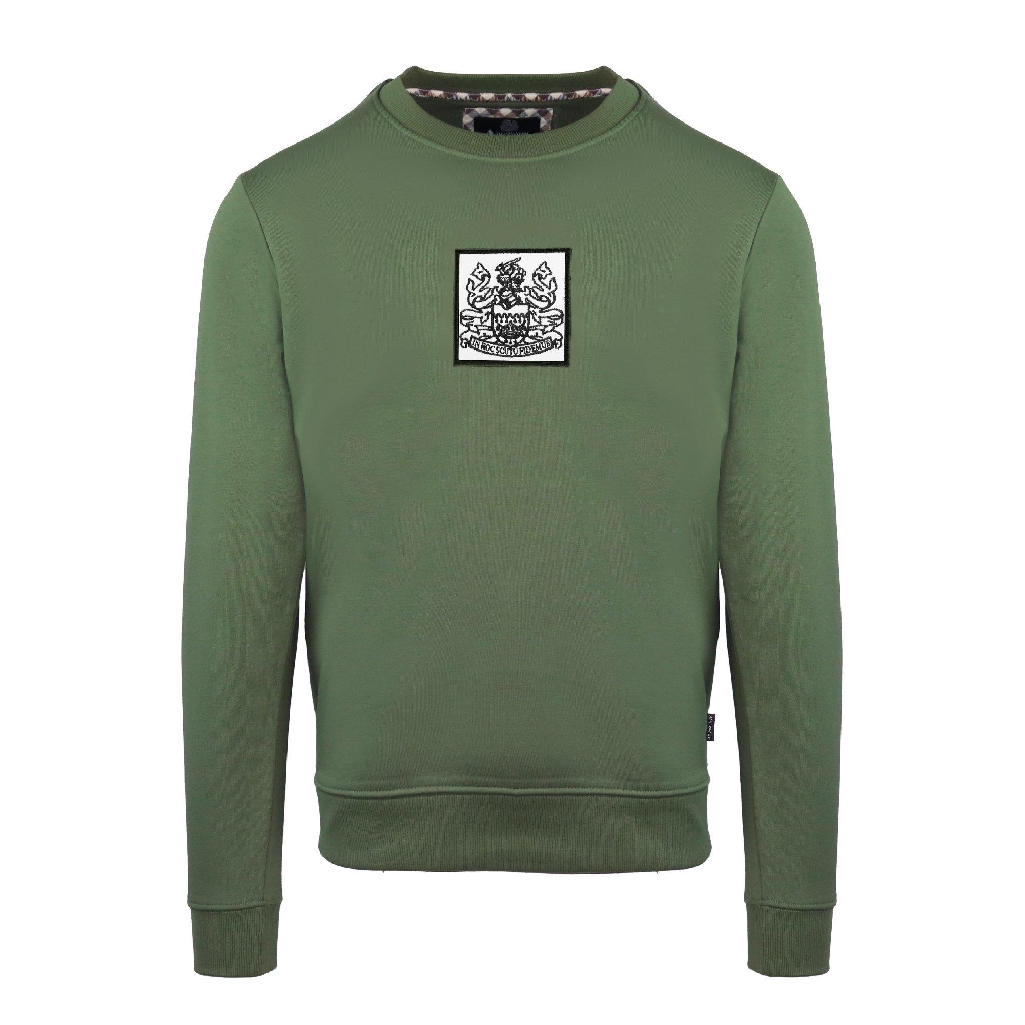 Aquascutum Men's Round Neck Crew Sweatshirt - Military Green - Small