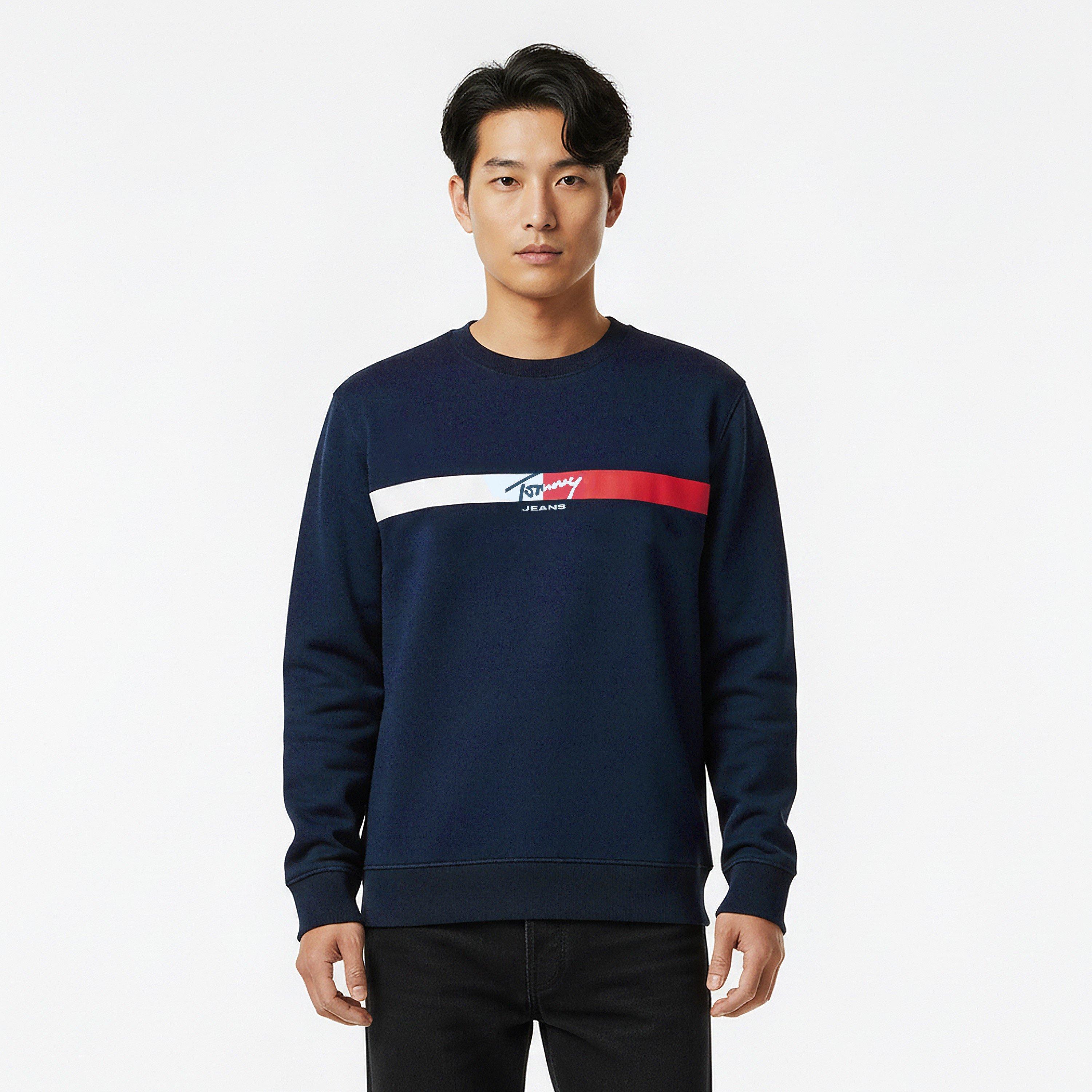Dark Night Navy - Tommy Jeans - Men's Regular Sign Crew Sweatshirt - 3