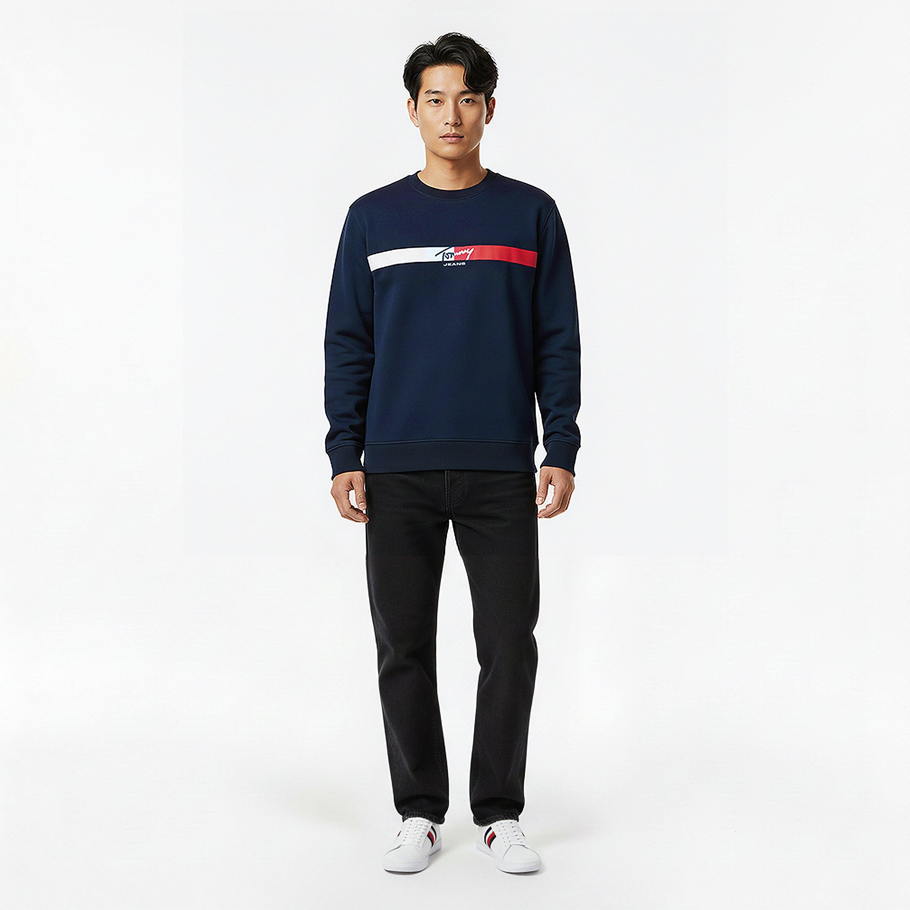 Dark Night Navy - Tommy Jeans - Men's Regular Sign Crew Sweatshirt - 6