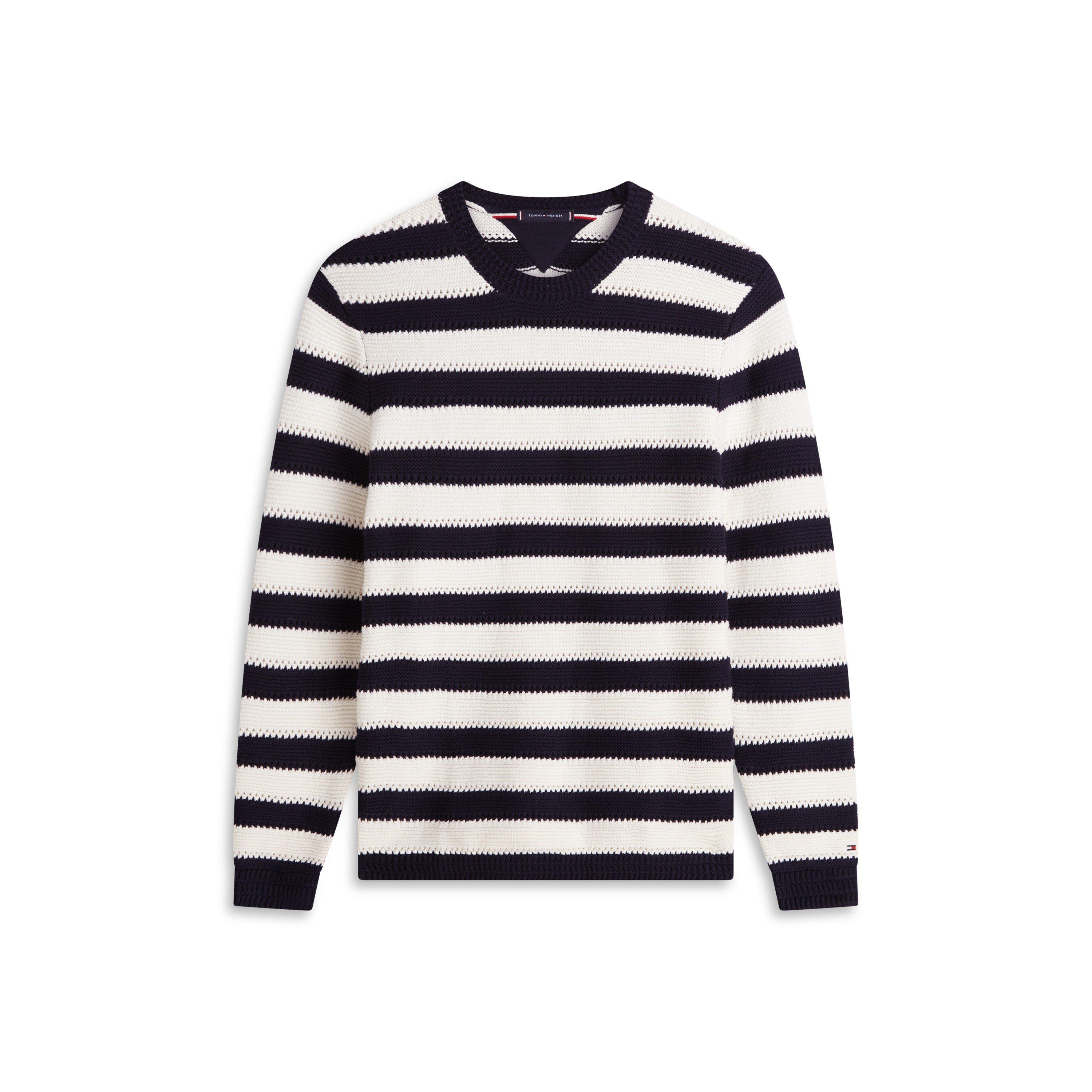 Tommy Hilfiger Mens Crochet Stripe Relaxed Jumper - Desrt Sky/Ivory - L