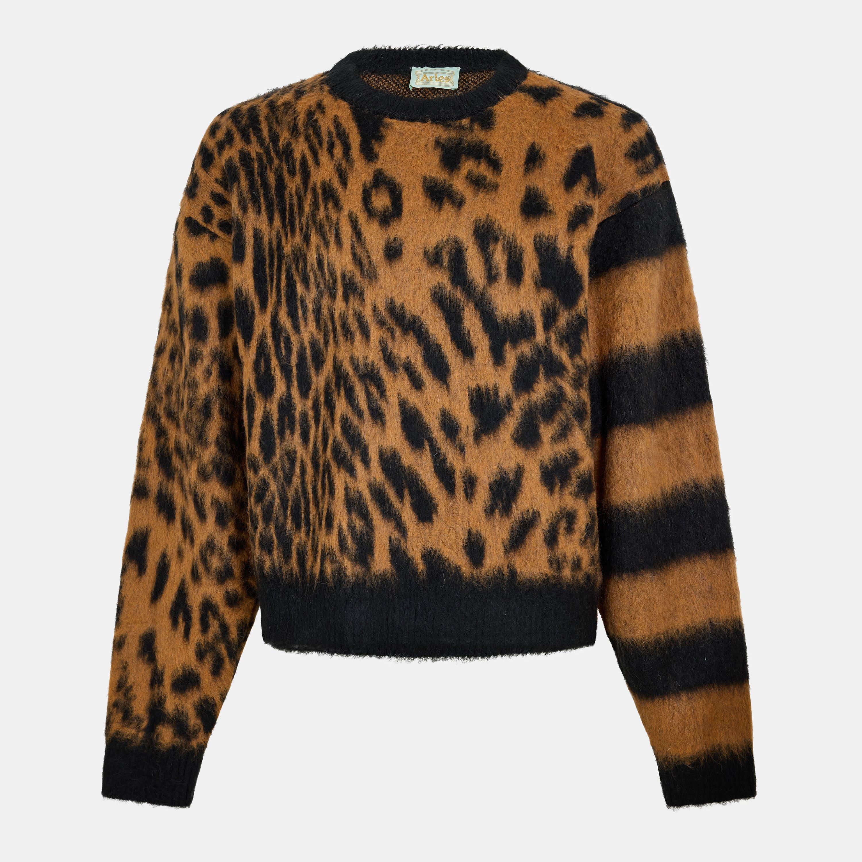 Brown - Aries - Men's Leopard Crew Sweatshirt - 1
