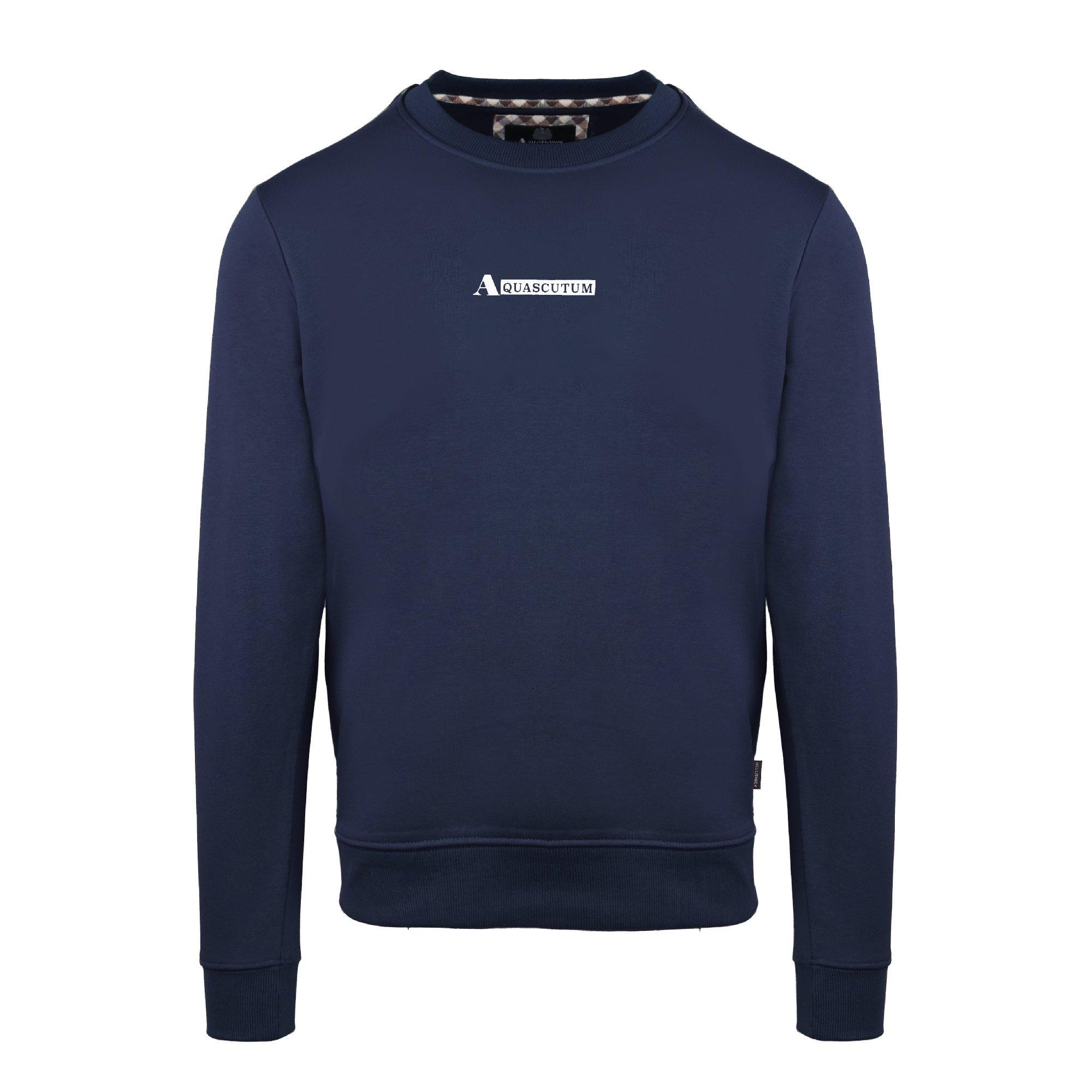 Aquascutum Men's Round Neck Crew Sweatshirt - Navy - Medium