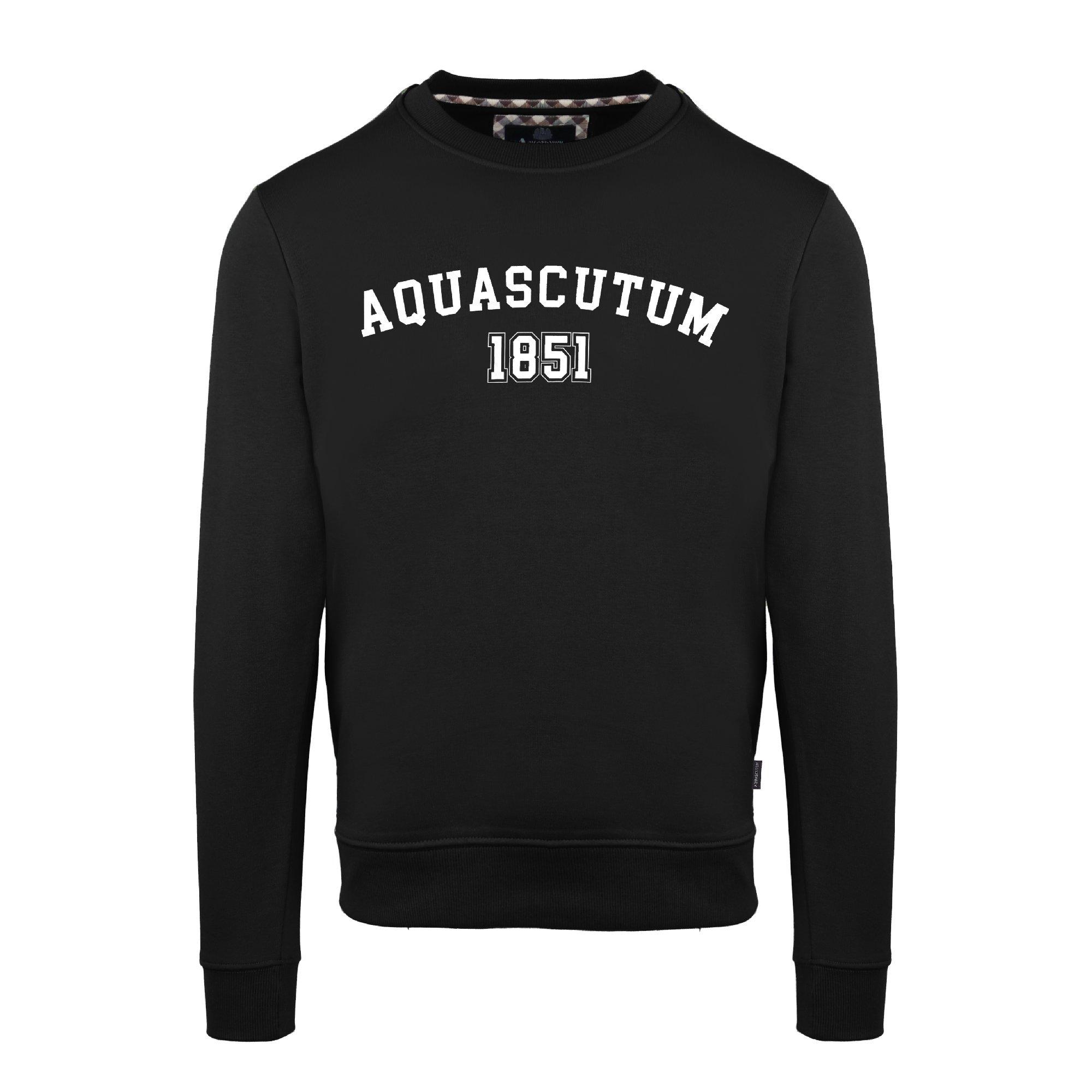 Aquascutum Men's Round Neck Crew Sweatshirt - Black - Large