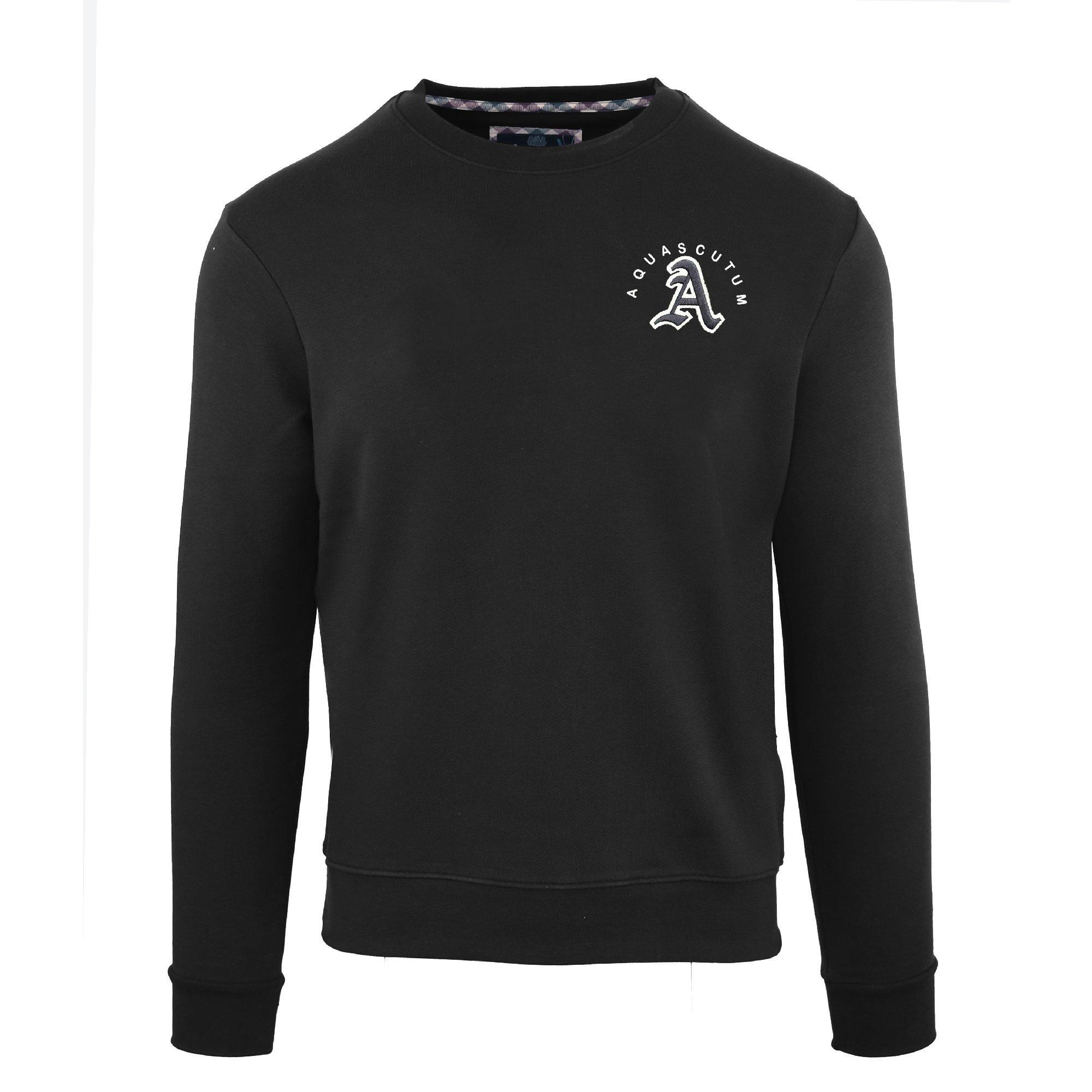 Aquascutum Men's Round Neck Crew Sweatshirt - Black - Large