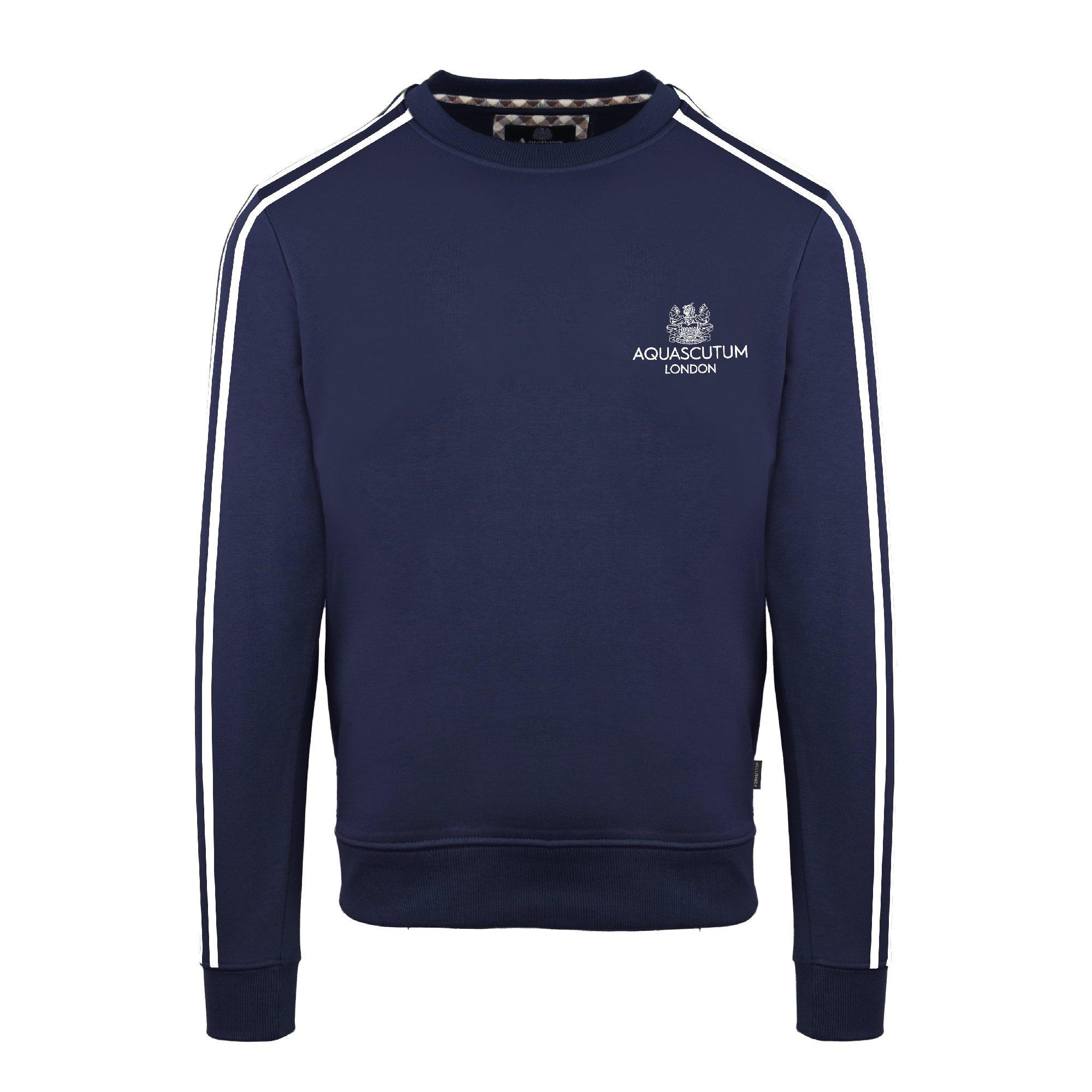 Navy - Aquascutum - Men's Roundnk Sweat Crew Sweatshirt - 1