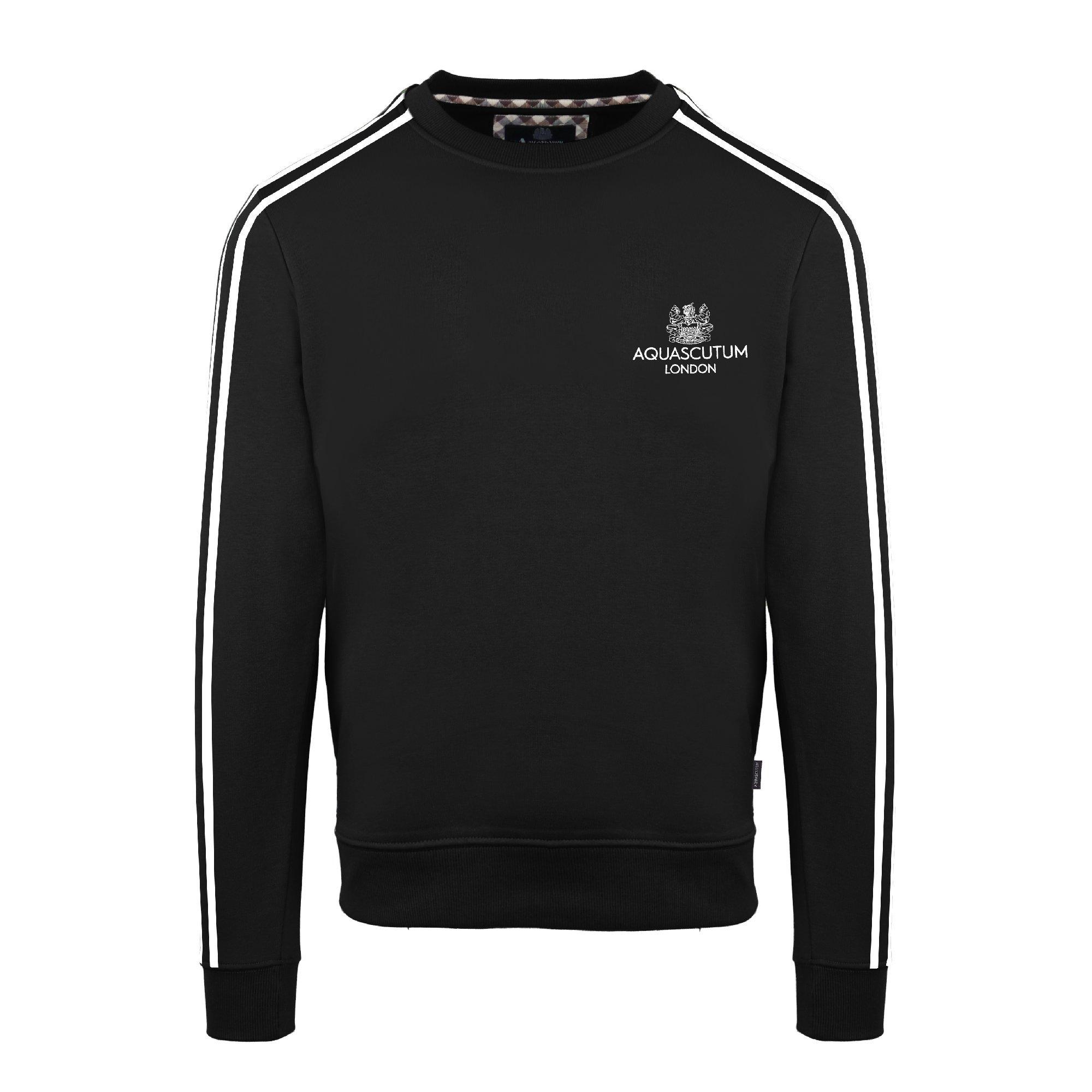 Black - Aquascutum - Men's Roundnk Sweat Crew Sweatshirt - 1