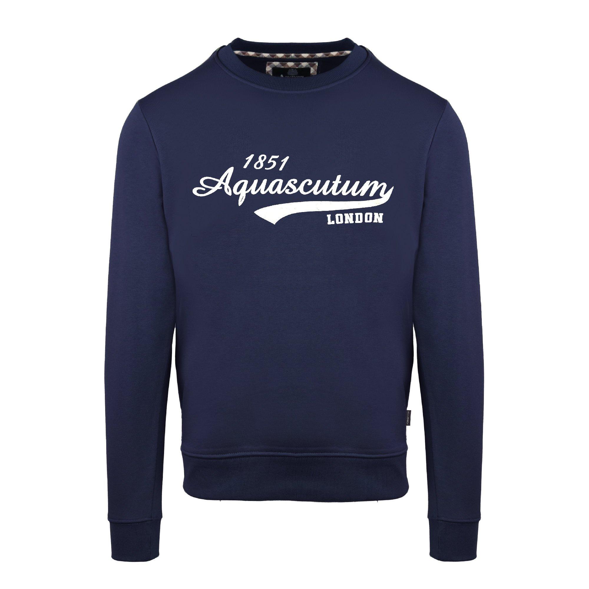 Navy - Aquascutum - Men's Roundnk Sweat Crew Sweatshirt - 1