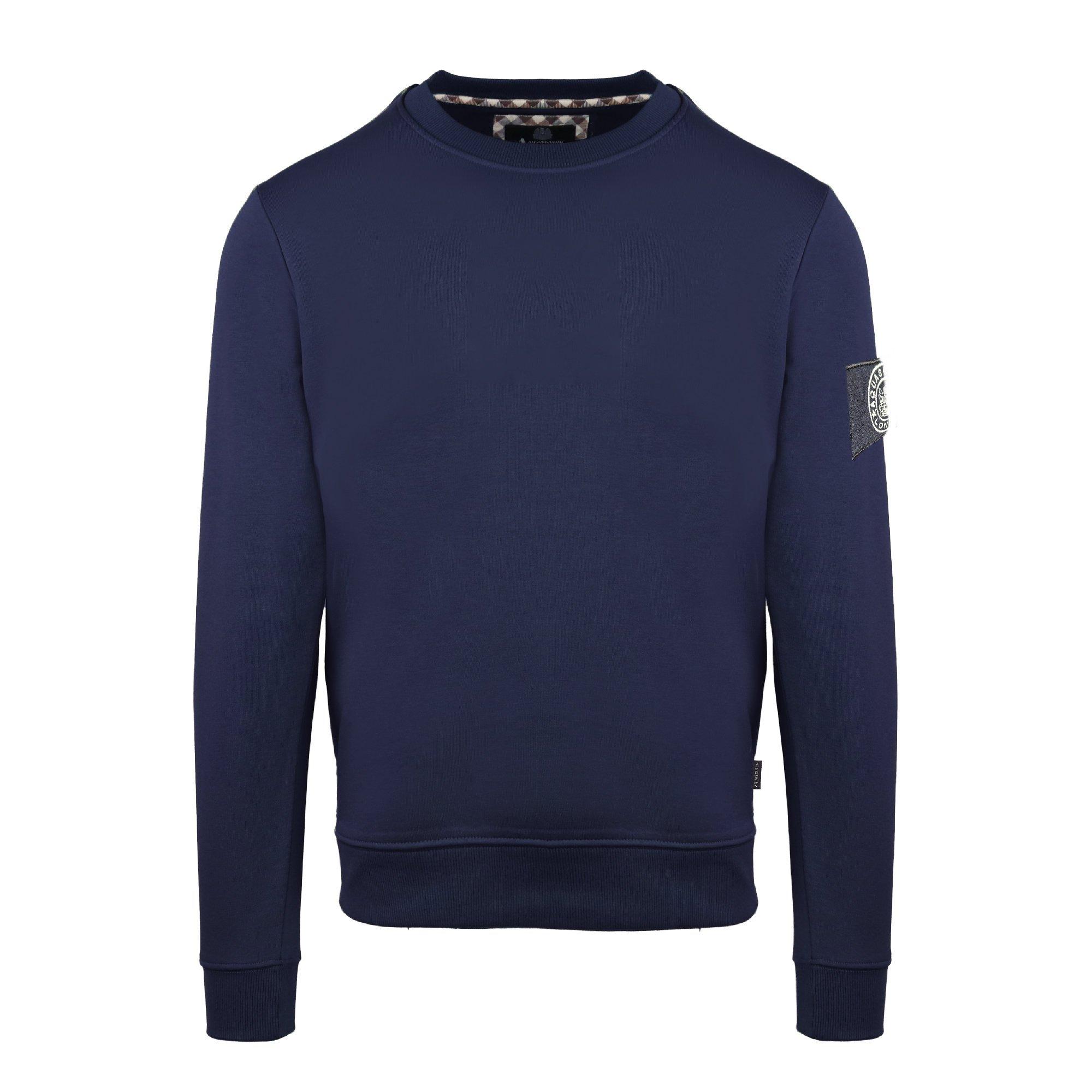 Navy - Aquascutum - Men's Round Neck Crew Sweatshirt - 1