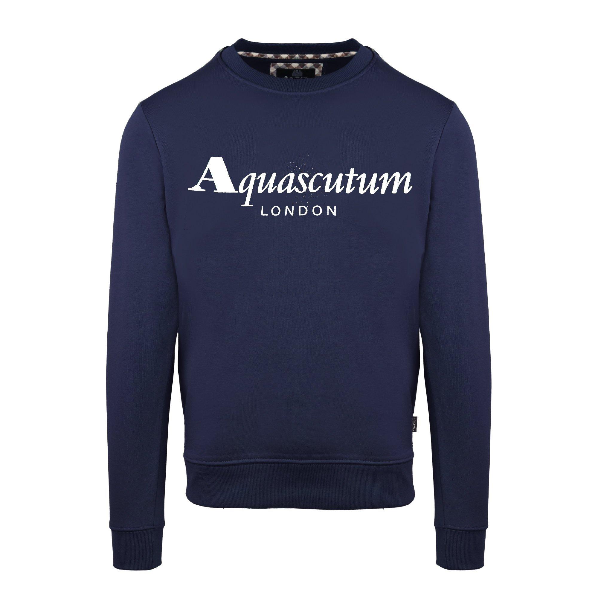 Navy - Aquascutum - Men's Roundnk Sweat Crew Sweatshirt - 1