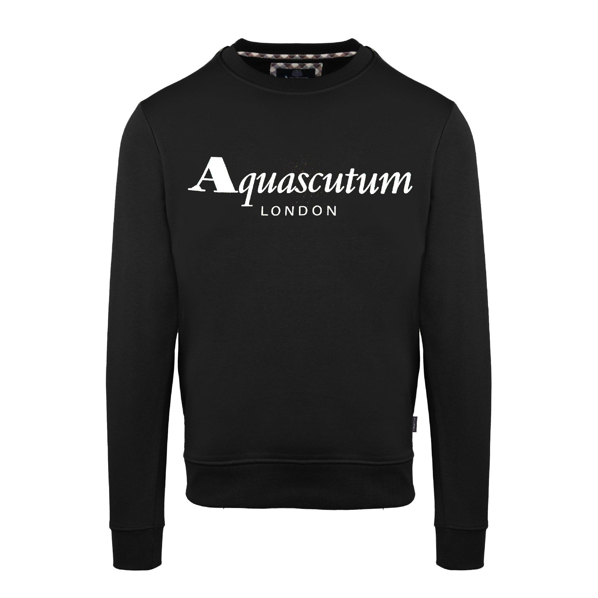 Black - Aquascutum - Men's Roundnk Sweat Crew Sweatshirt - 1