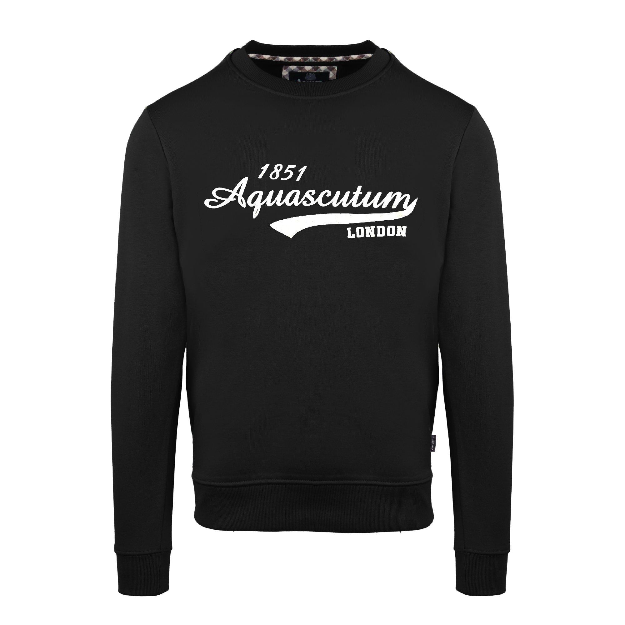 Black - Aquascutum - Men's Roundnk Sweat Crew Sweatshirt - 1