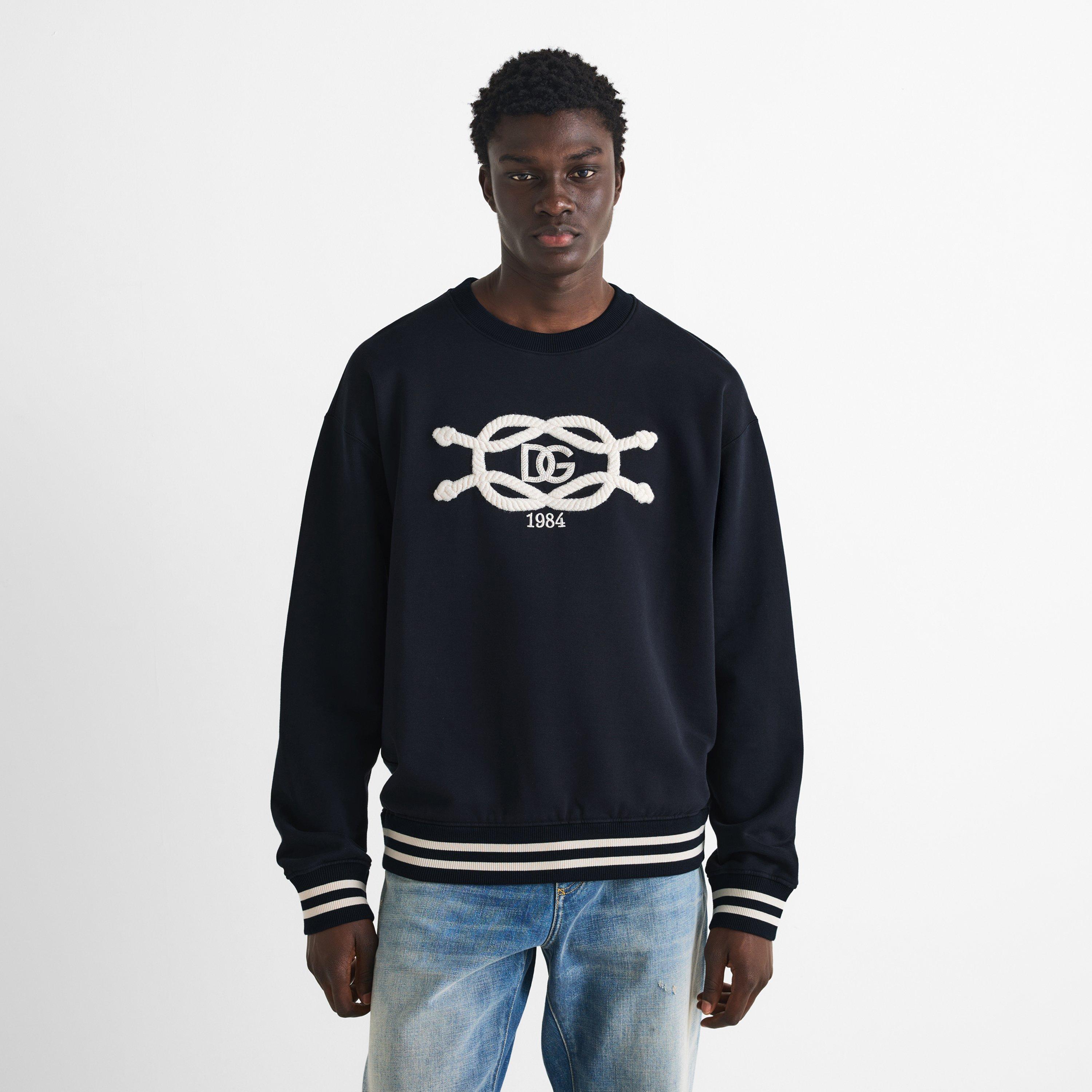 Navy - Dolce and Gabbana - Men's Marina Rope Cotton Crew-Neck Sweatshirt - 3
