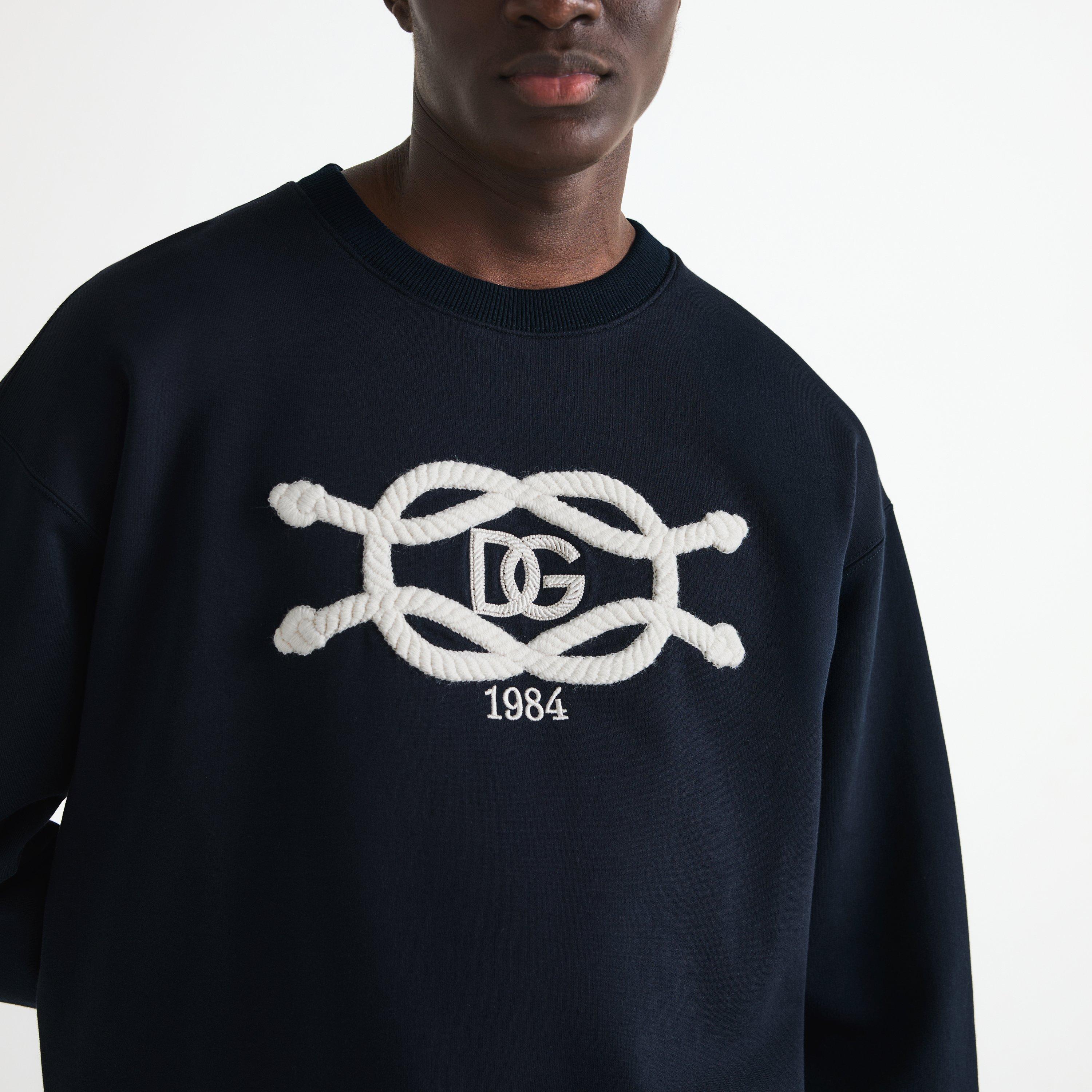 Navy - Dolce and Gabbana - Men's Marina Rope Cotton Crew-Neck Sweatshirt - 5