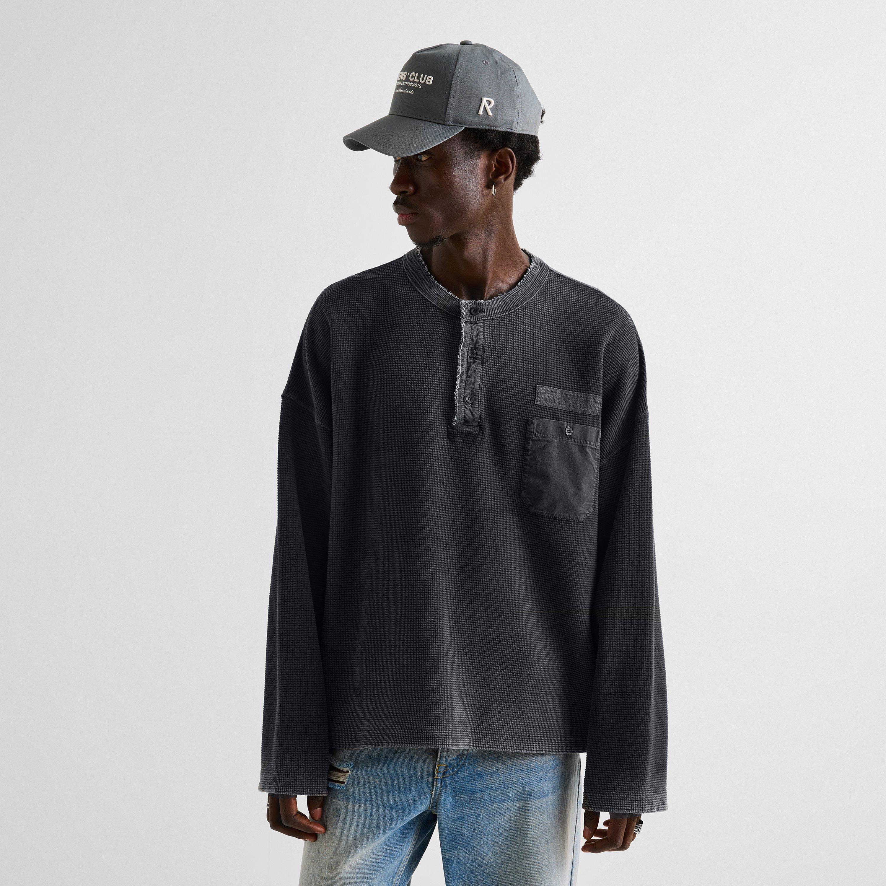 Vintage Black - Represent - Men's Henley Cotton Oversized-Fit Sweatshirt - 3