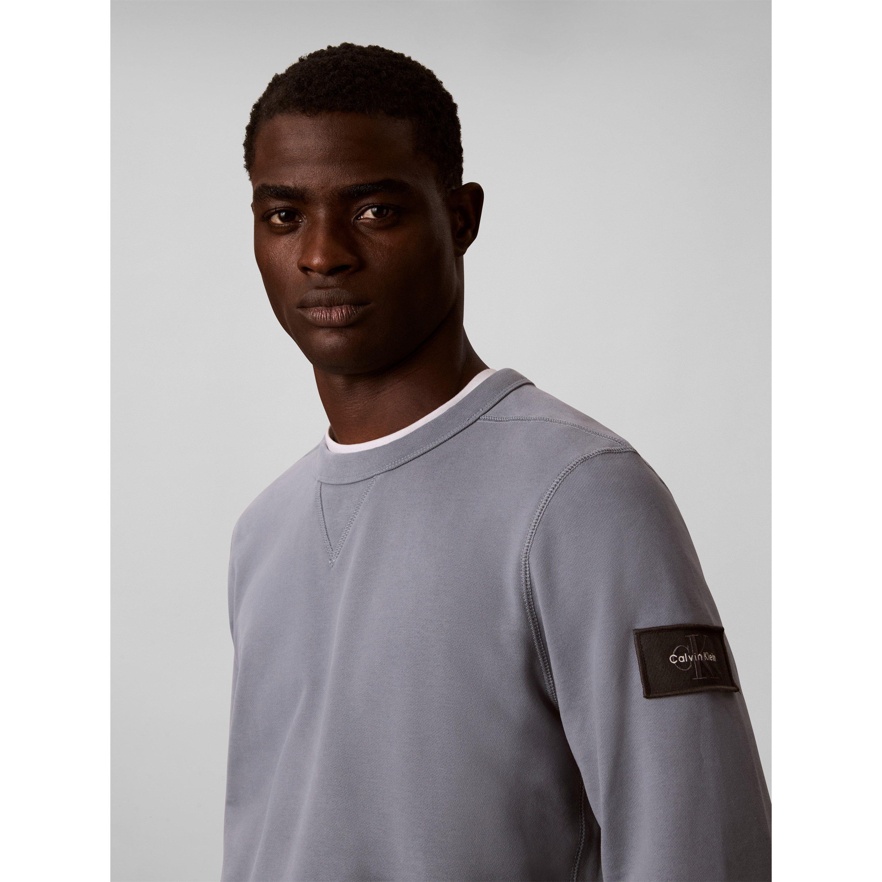 Grey 5FA - Calvin Klein Jeans - Men's Sleeve Badge Cotton Crew-Neck Sweatshirt - 4