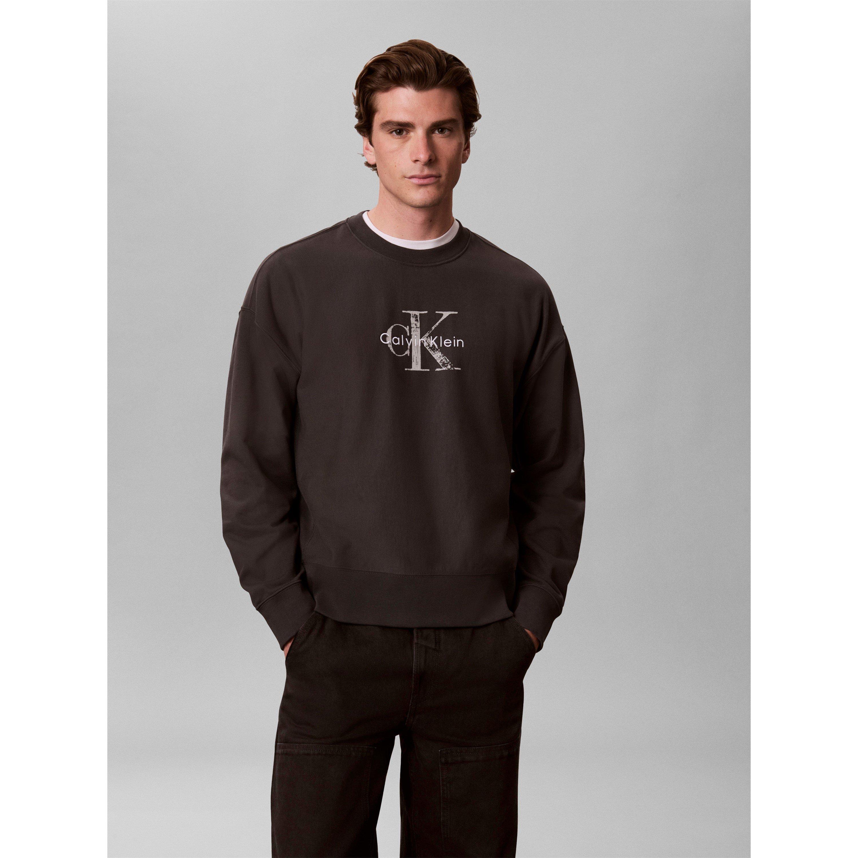 Black - Calvin Klein Jeans - Men's Terry Painted Crew Cotton Relaxed-Fit Sweatshirt - 2