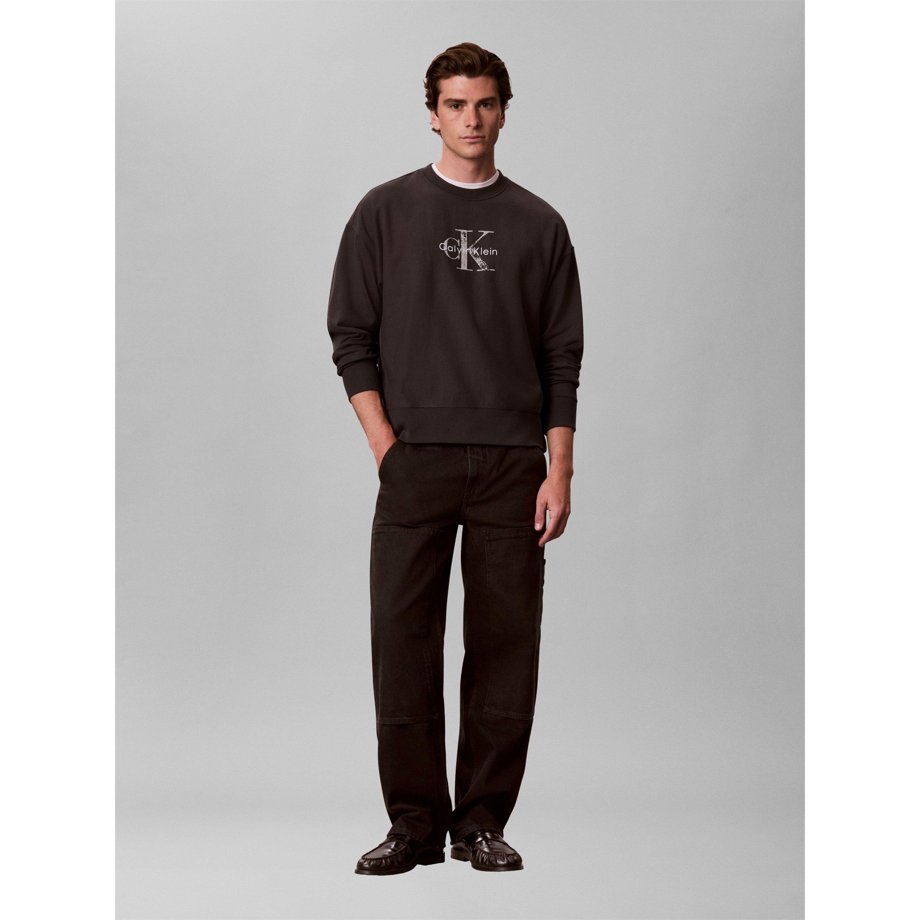 Black - Calvin Klein Jeans - Men's Terry Painted Crew Cotton Relaxed-Fit Sweatshirt - 3