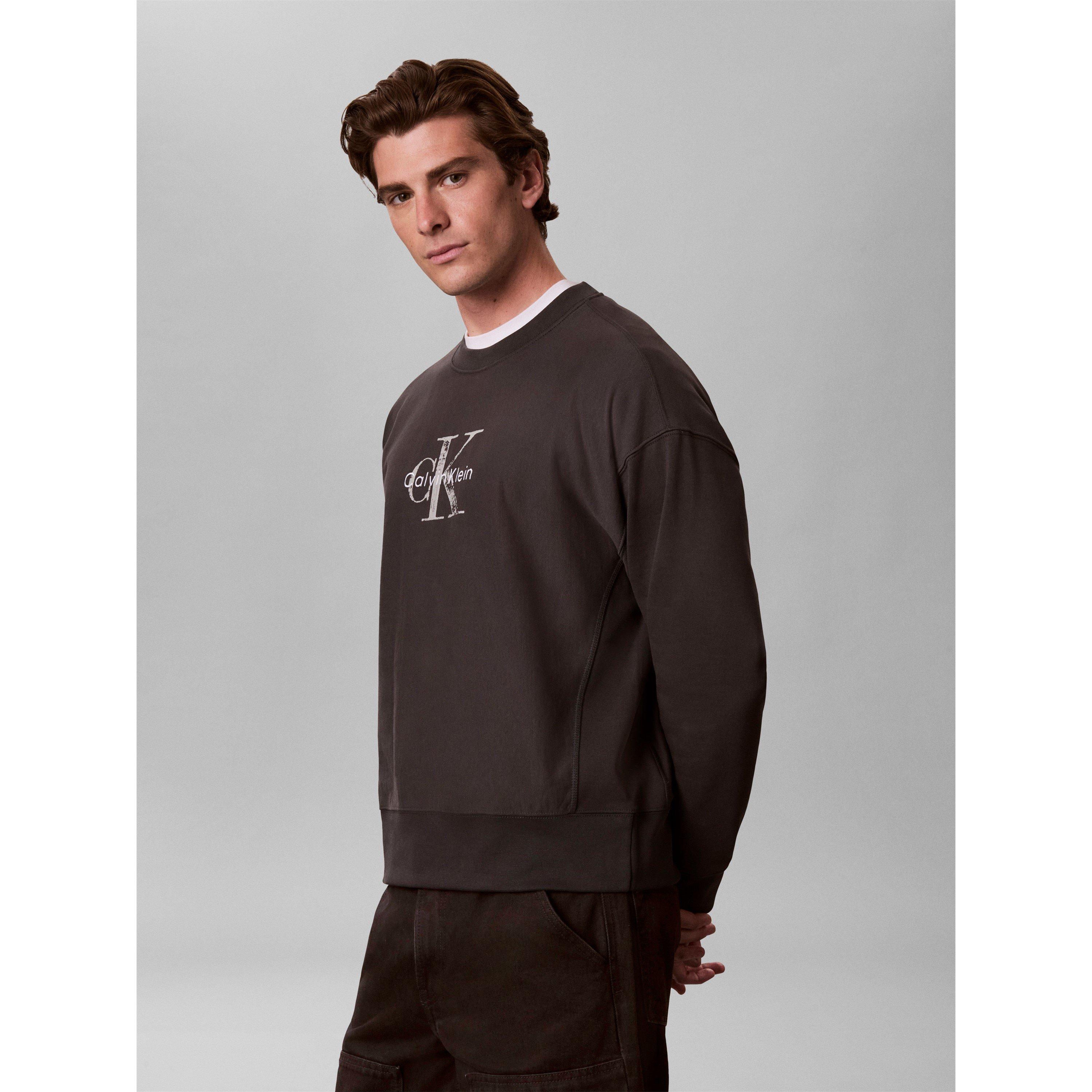 Black - Calvin Klein Jeans - Men's Terry Painted Crew Cotton Relaxed-Fit Sweatshirt - 4